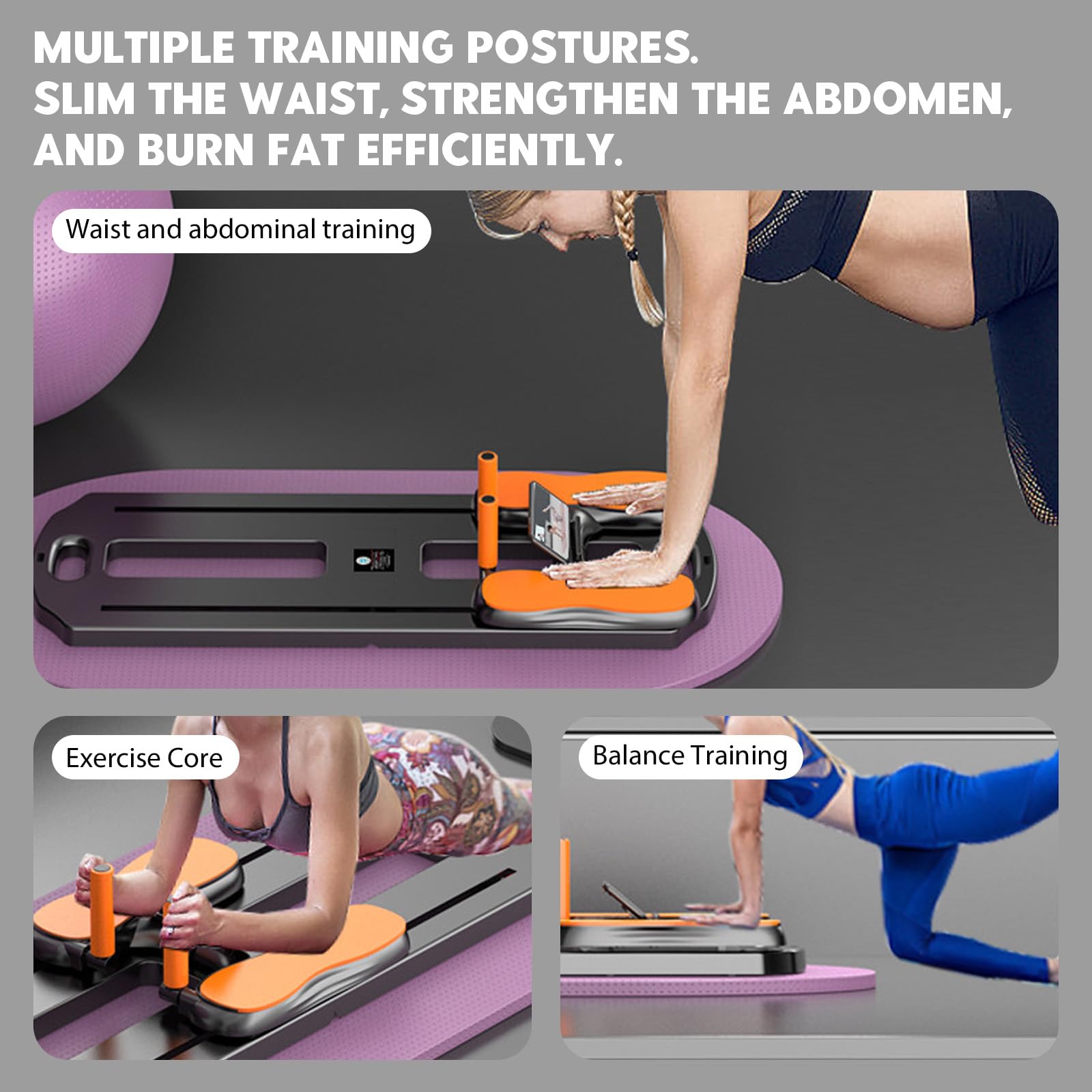 Planche de Pilates Pliable avec Rebond Automatique 24 Pieds antidérapants Multifonction Capacité 300 kg