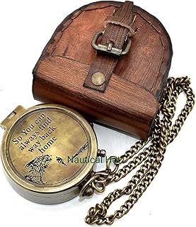 Nautical Hut Military Compass for Hiking and Survival- Waterproof Brass Nautical Pocket Compass with Leather Carry Case & Chain for Camping Hunting Climbing Exploring Geology Outdoor Activities