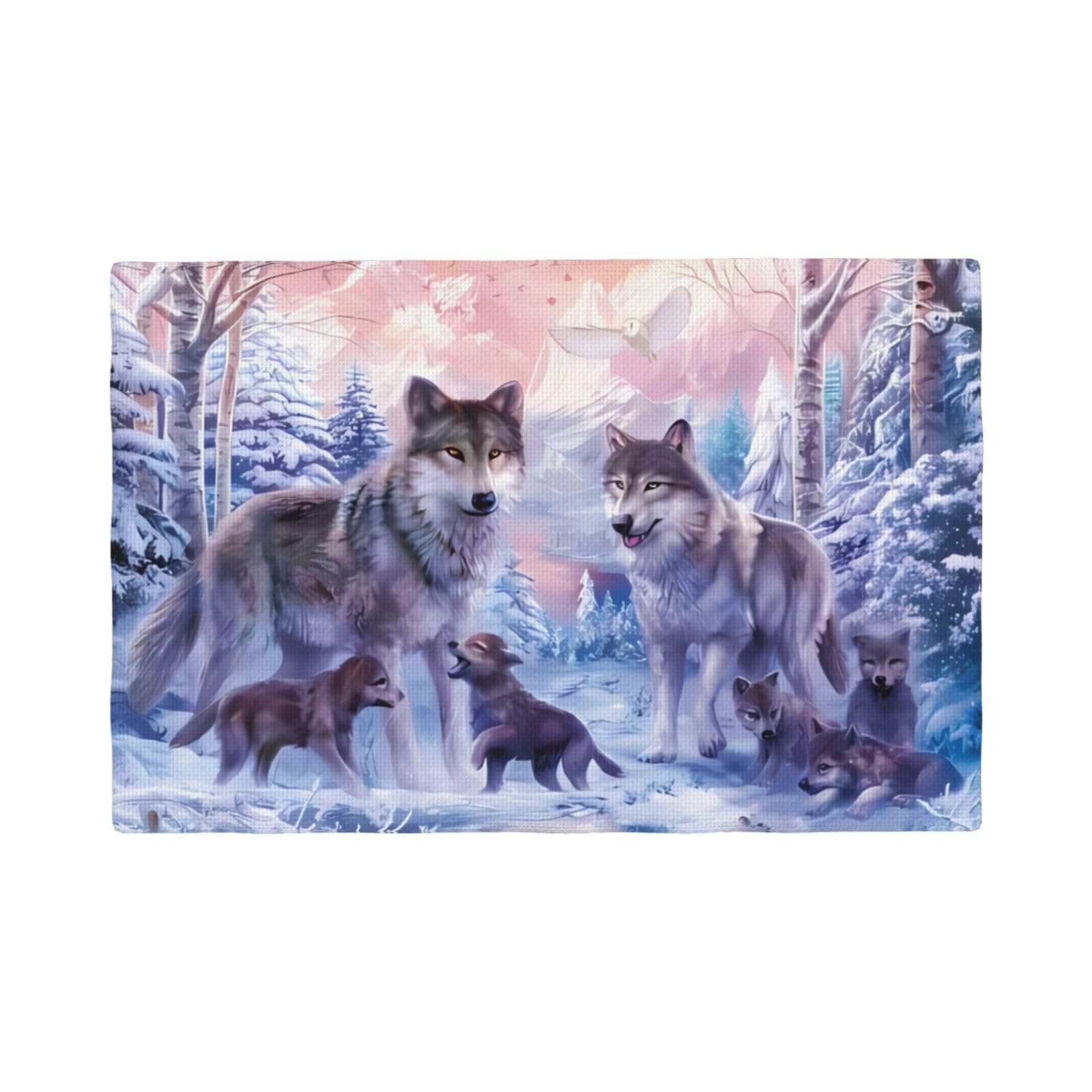 Set de table lin résistant chaleur de qualité supérieure motif loup sauvage