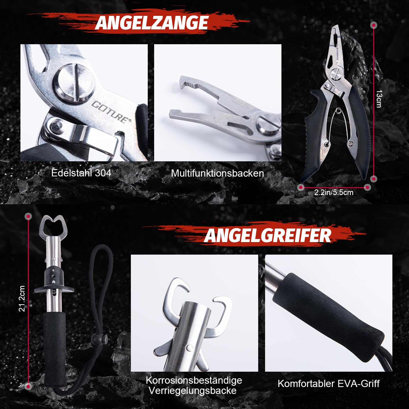 Goture Fischmesser set, Angelmesser set, Filetiermesser Fisch, Filetier-Angelset, Angelmesser mit Scheide, Schärfer, Messerset, Angelausrüstung, Angelgeschenke für Männer