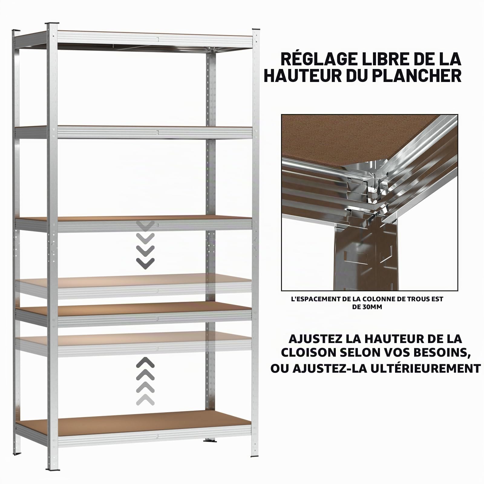Etagère de Rangement pour Garage - 200cm x 100cm x 50cm, 5 Niveaux Etagère Charge Lourde Capacité de 875kg (175kg par Étagère), Cave Etagère Stockage, Galvanisé