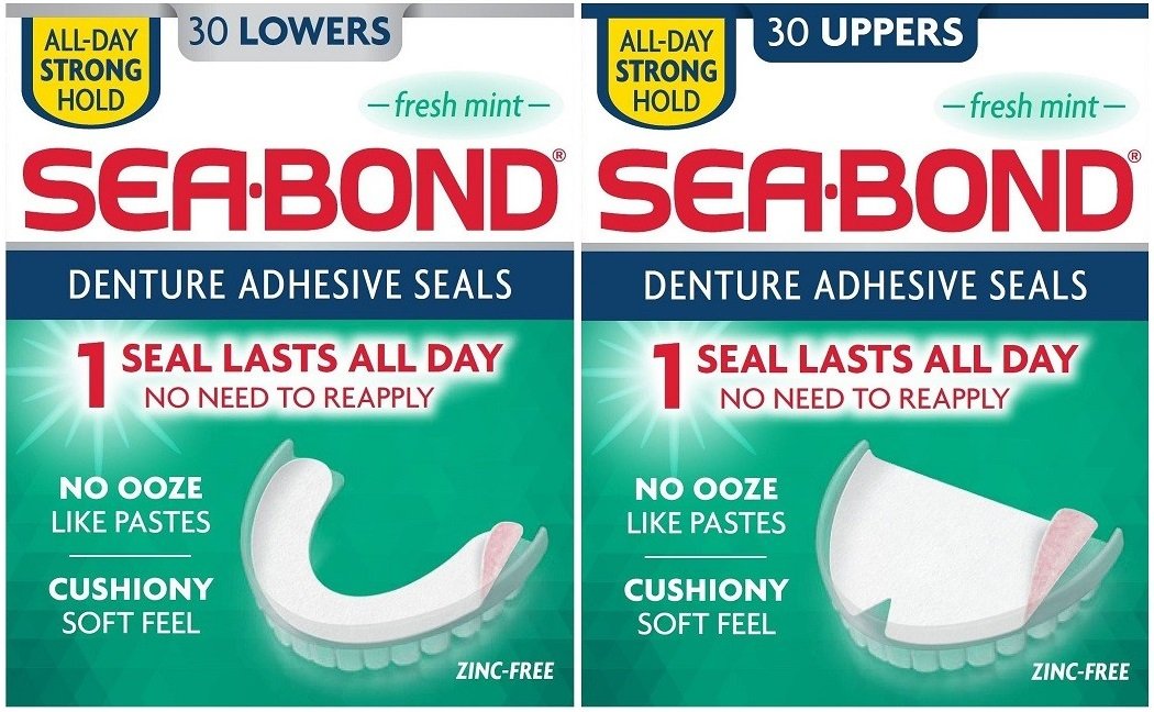 SeaBond Denture Adhesive Wafers Bundle, Fresh Mint, 30 Uppers + 30
