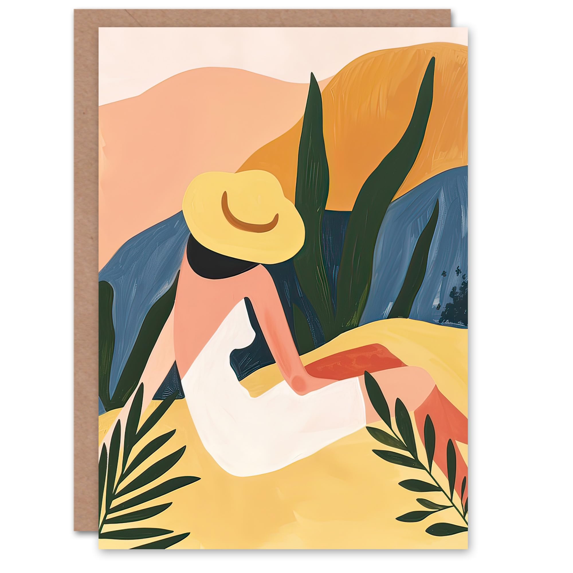 Artery8 Greeting Card Nature Lover Sunbathing Woman Abstract Painting For Her Woman Holiday Card