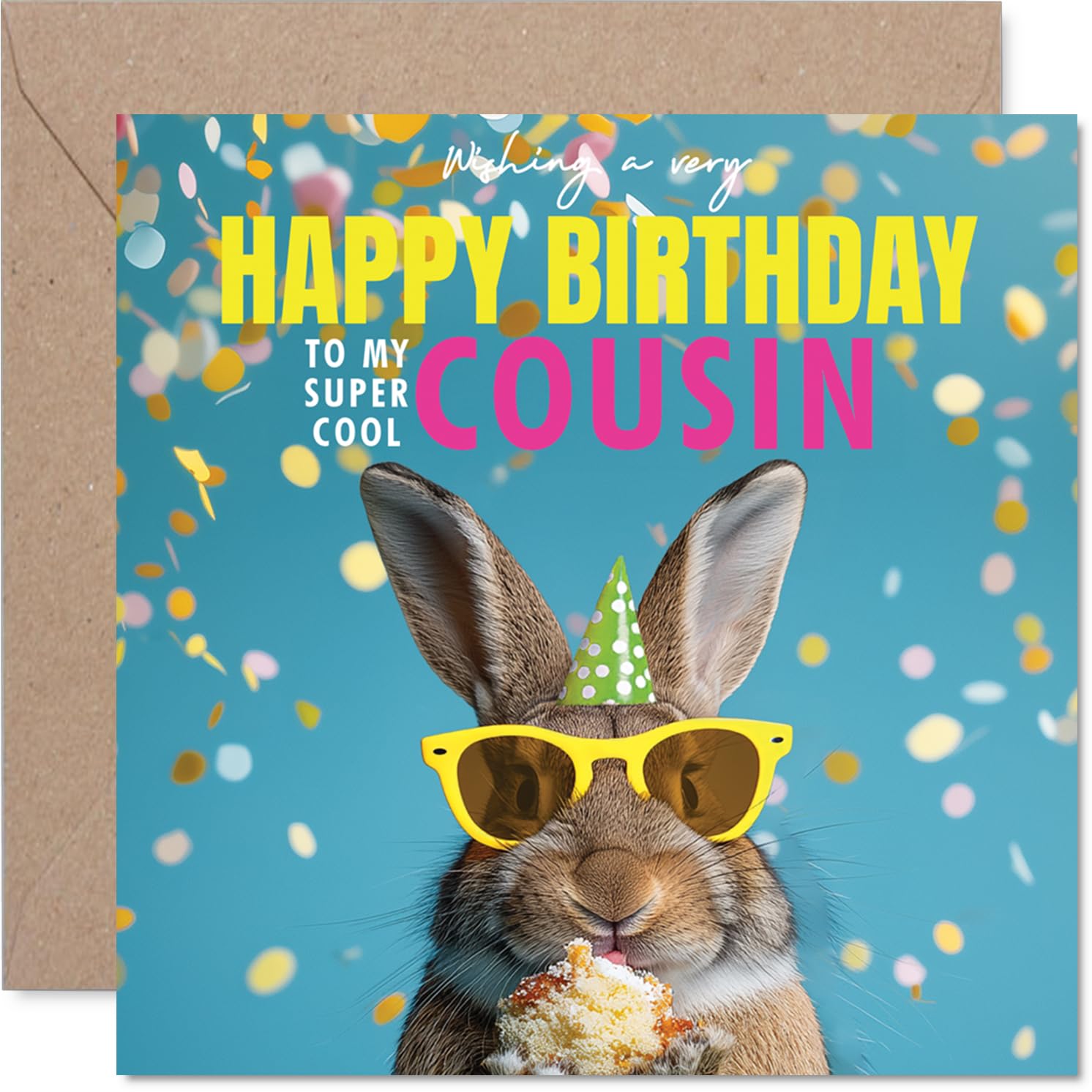 Cousin Birthday Card - Hoppy Cake - Happy Birthday Card for Cousin from Family Relative, 145mm cute bunny Bday Greeting Cards