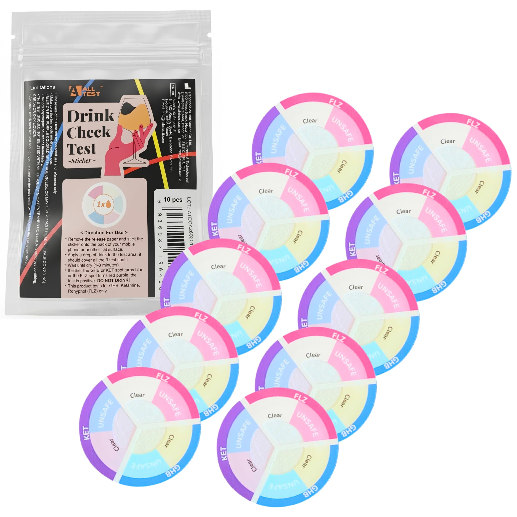 Labsales - Kit de prueba de picos de bebidas, tiras adhesivas de detección rápida de múltiples drogas para GHB, ketamina y rohypnol, resultados rápidos en minutos, prueba de seguridad portátil para
