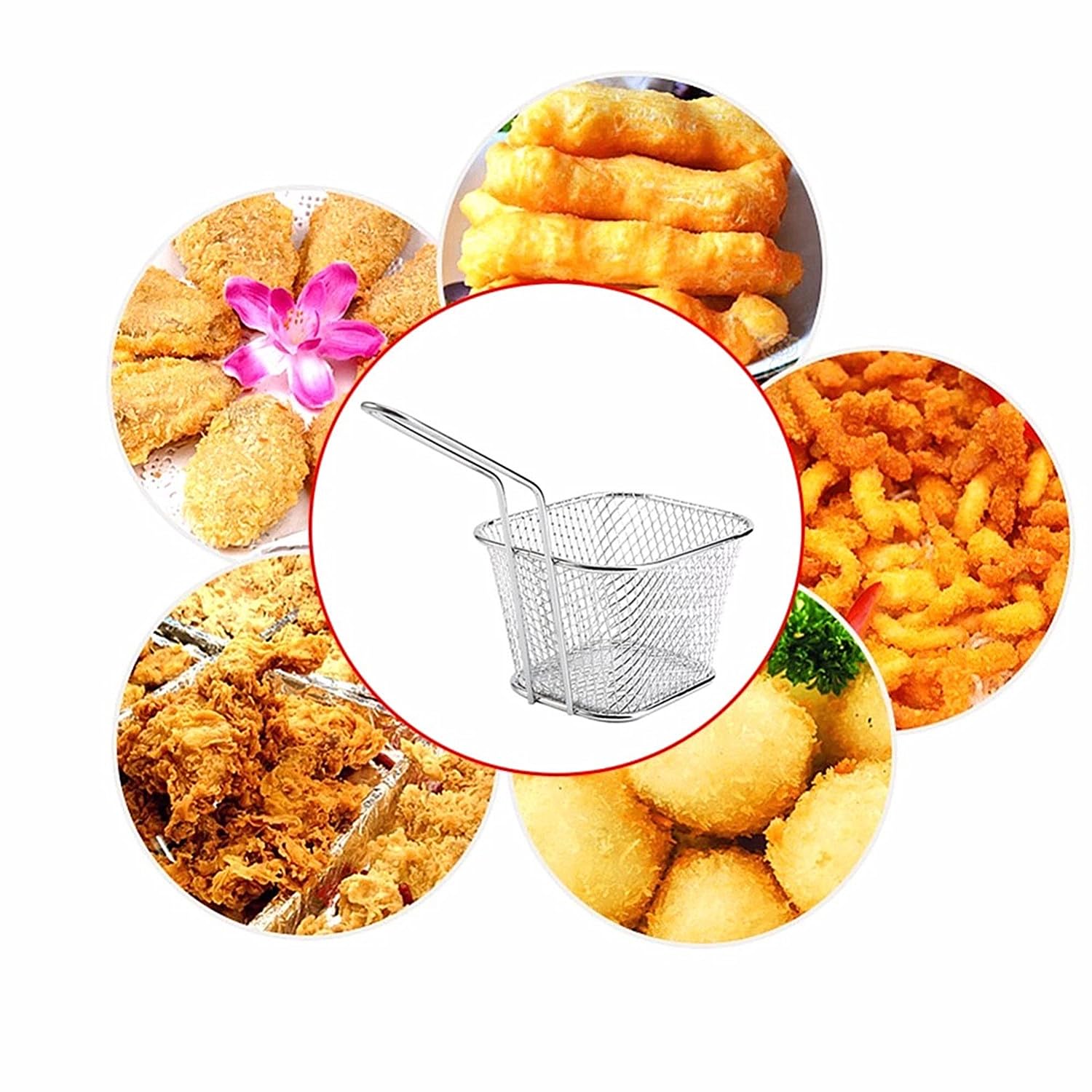 10 mini cestas cuadradas para freír, rejilla freidora, cesta de acero inoxidable con mango largo para patatas fritas para cocina, restaurante, fiesta, barbacoa, 4.1 x 3.3 x 2.5 pulgadas.