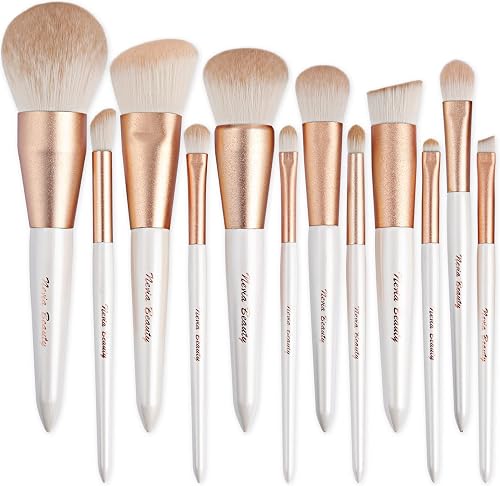 Makeup Brushes Set, EVRCHGIEA 12pcs Premium Eye Shadow, Eyebrows, Eyeliner, Concealer, Lip Liner,Foundation Makeup Brush White Travel Makeup Set,Cruelty-Free Synthetic Fiber Bristles