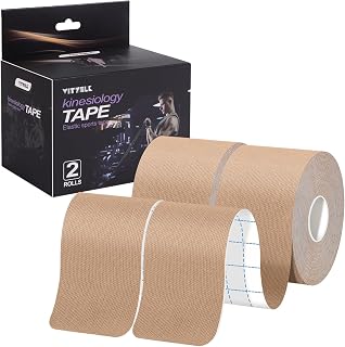 Kinesiology Tape Uncut 2In x 16.4ft - Elastic Sports Tape for Muscle & Joint Pain Relief, Waterproof Support, Athletic Recovery, Physical Therapy, Latex-Free Design (Beige 2 Roll)