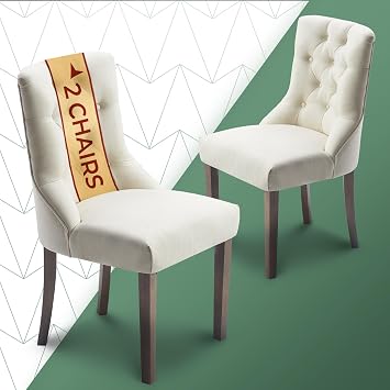 Click365 Elmhurst Set of 2 Cream Tufted Dining Chairs, Upholstered High Back Side Chairs with Wood Legs