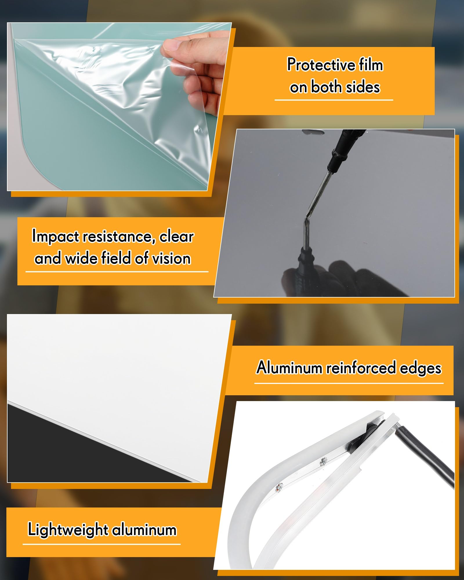 Tellegloww 2 x Aluminium-Gesichtsschutz-Adapter und 6 x Sicherheits-Gesichtsschutz-Ersatzvisiere, kantenlos für Kappen-Stil, Hartschalenhut, transparent zum Schleifen und Schneiden