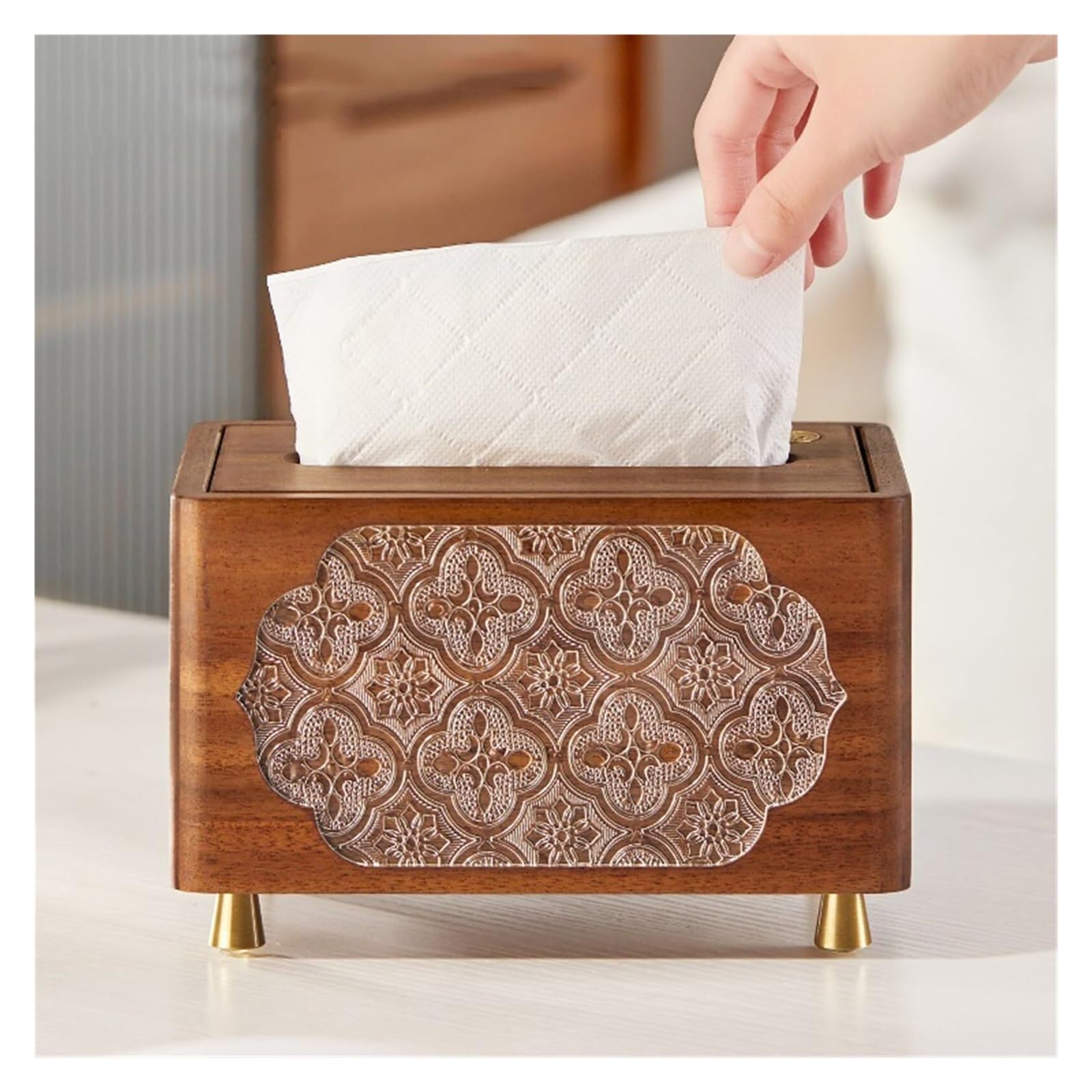 Porta fazzoletti Tavolino da salotto in legno di lusso leggero con coperchio for scatola fazzoletti, dispenser for tovaglioli creativi for il viso Divertenti decorazioni per il bagno
