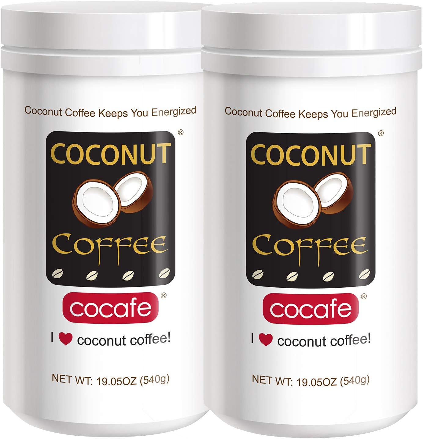 CAcafe Coconut Coffee, All Natural Real Coconut and Premium Colombian Coffee, 19.05oz, 20 Servings, Pack of 2
