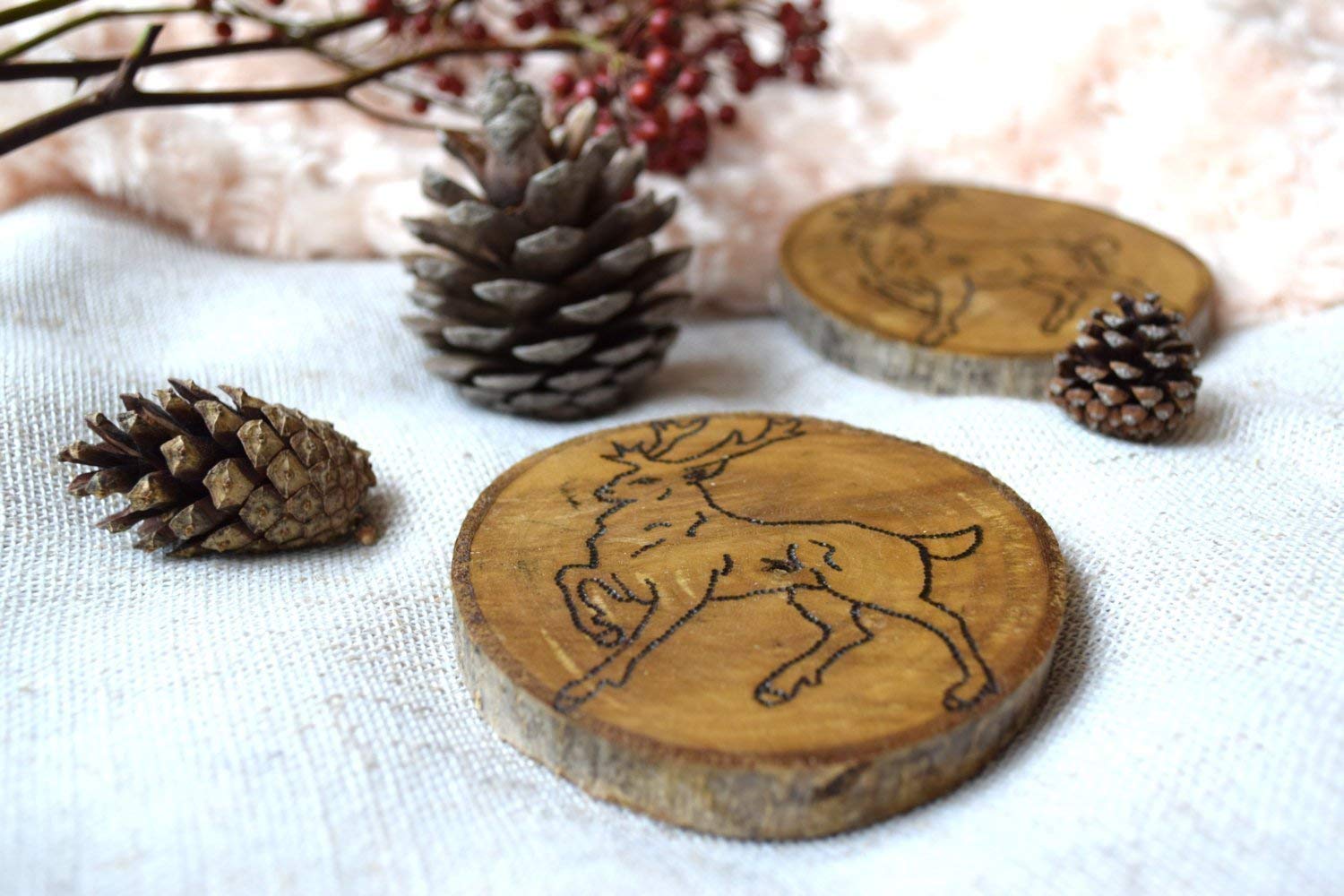 Christmas Rustic Wood Coasters Deer Reindeer Coaster