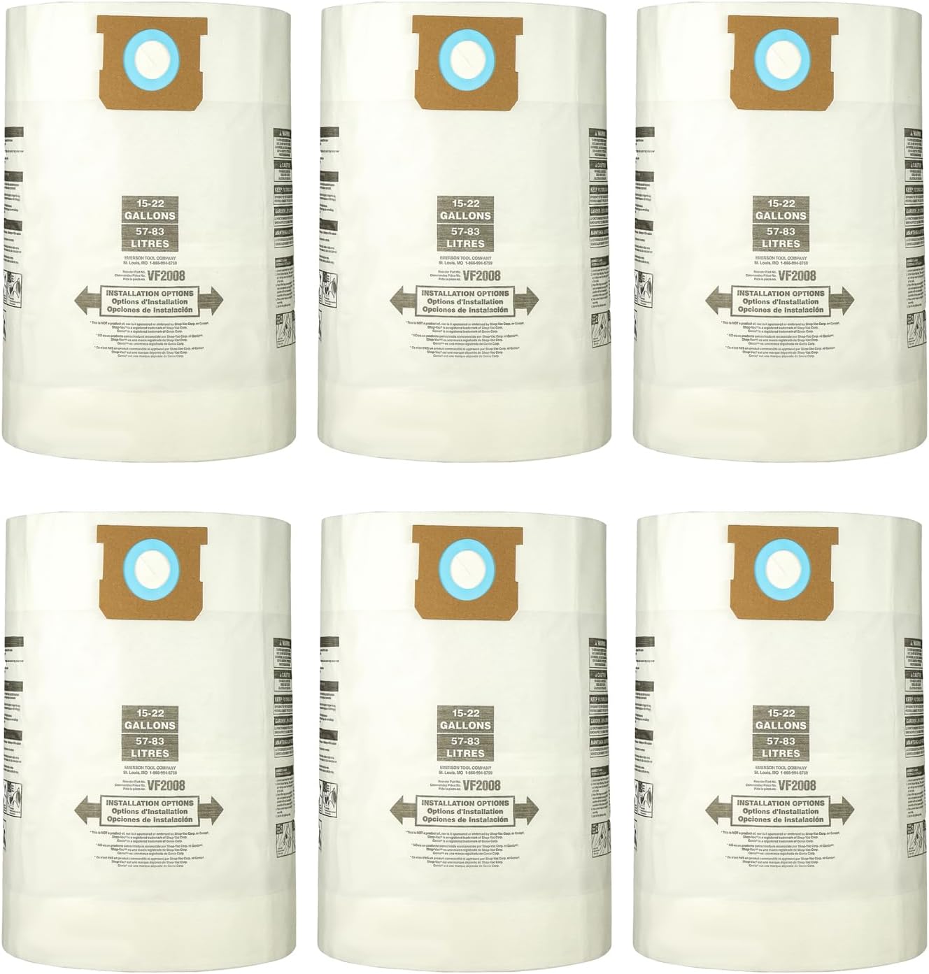 15-22 Gallon Type J/G Vacuum Bags Shop Vac High Efficiency Collection Filter Bag Replace 90673 9067300 90663 9066300,White(pack of 6pcs)