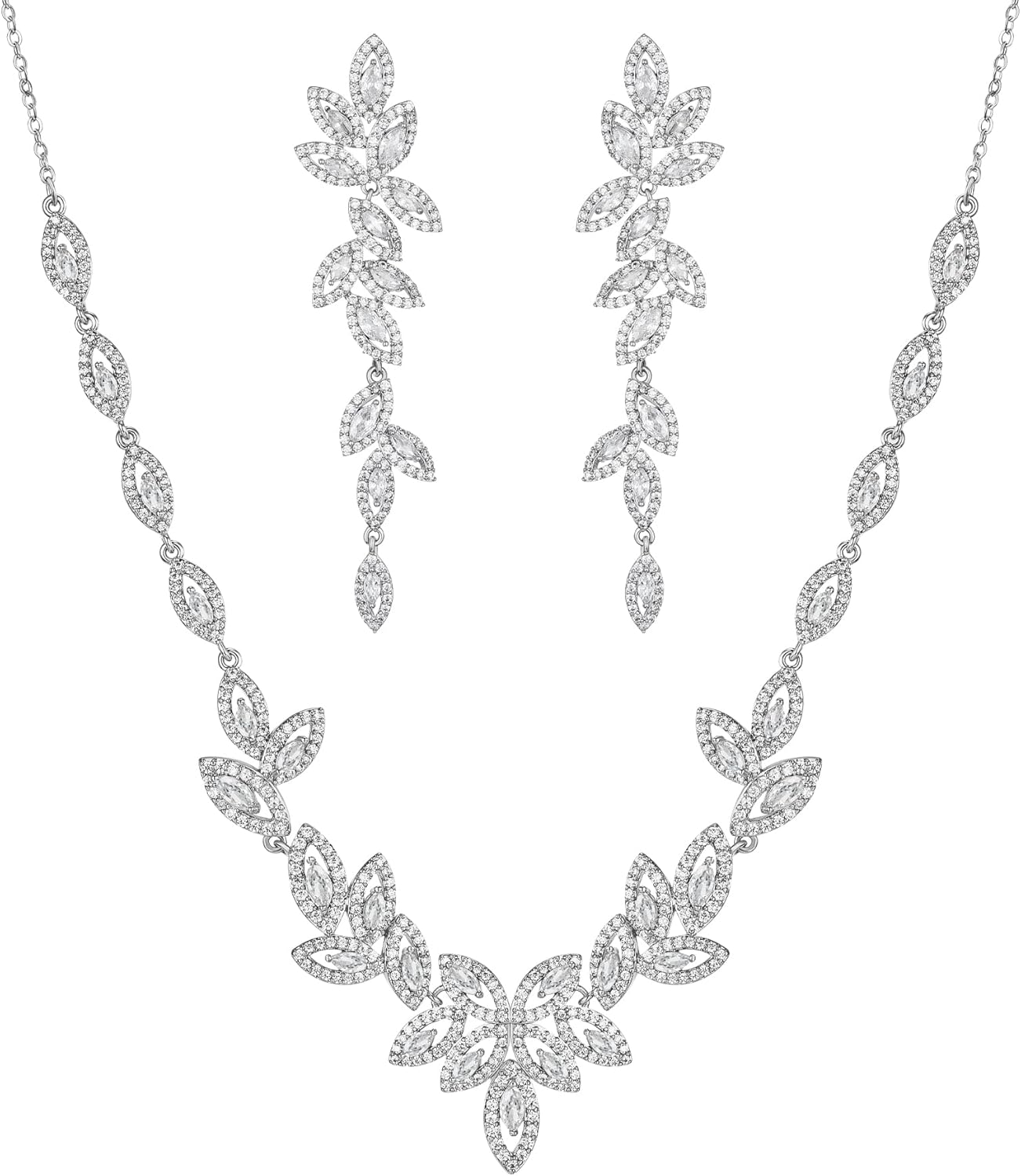 SWEETV Wedding Jewelry Set for Women, Marquise Cubic Zirconia Necklace Earrings Bracelet Set for Bride Bridesmaid, Bridal Jewelry Set for Wedding Prom