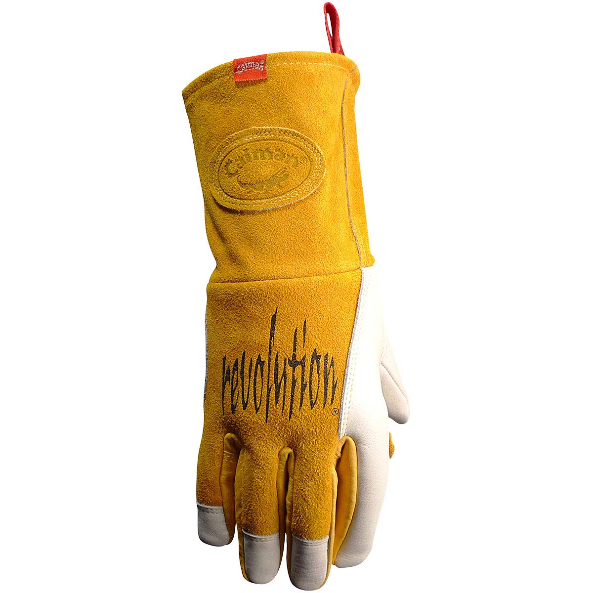Caiman Guantes de soldadura MIG/Stick de grano de vaca premium, aislamiento trasero de dos capas, sin forro, protector de pulso grande, Kevlar, Kontour, blanco/dorado, mediano (1810-4)