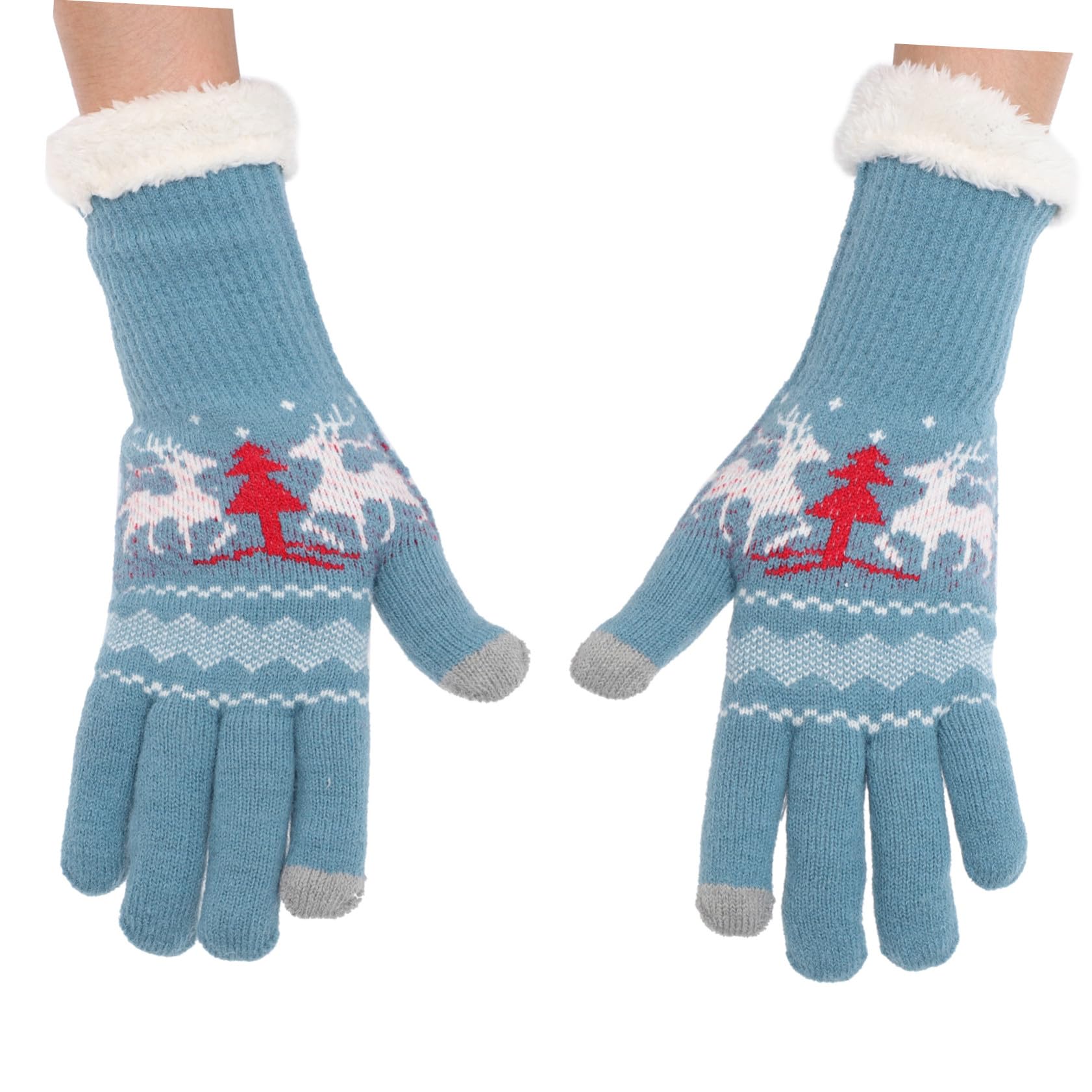 Ipetboom Weiches Warmes Weihnachts Strickset Damen Mütze Schal Handschuhe Winddicht Gestrickt Kuschelig für Winter Ski Party Familie Vielseitig Blau