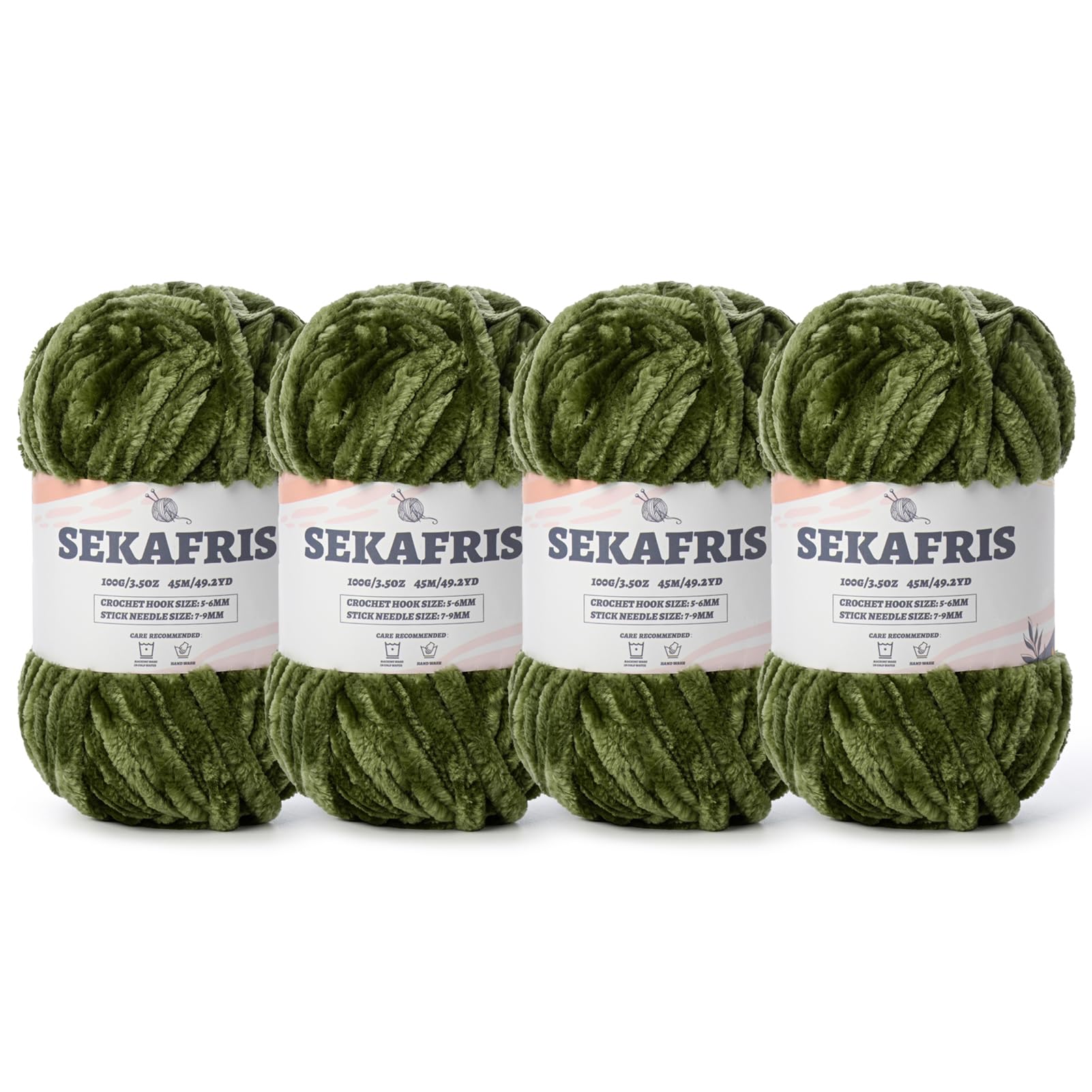 Chenille Velvet Soft Yarn Army Green 4 Pack