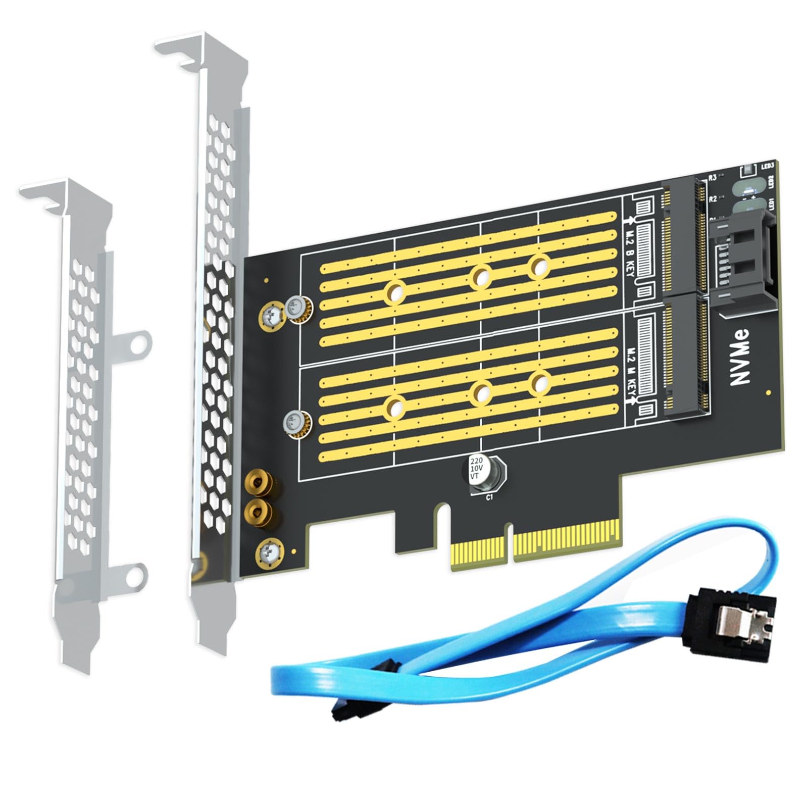 GLOTRENDS PA12 M.2 PCIe Adapter for One M.2 NVMe SSD and One M.2 SATA SSD