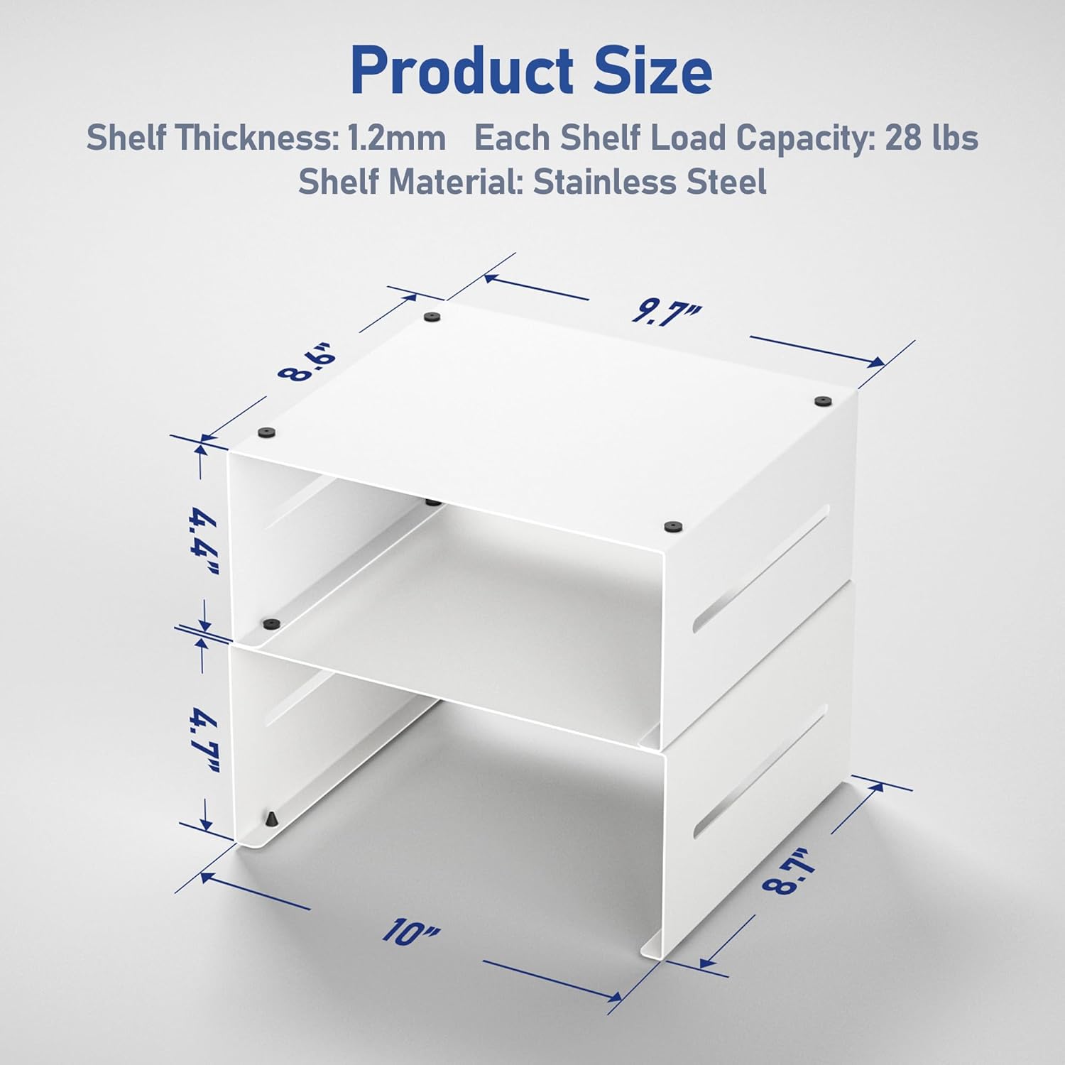Stainless Steel Cabinet Organizer, Stackable Spice Rack Shelf for Kitchen, Countertop Storage Organizer 2PACK (White)