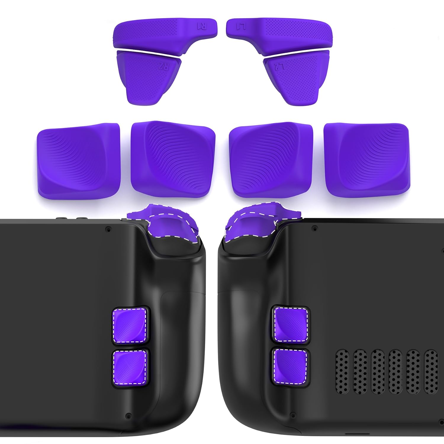 PlayVital Ergonomic Grip Kit for Steam Deck – Silicone Back Button Enhancement Kit & Anti-Slip Trigger Grips – Black (Compatible with LCD/OLED Models)