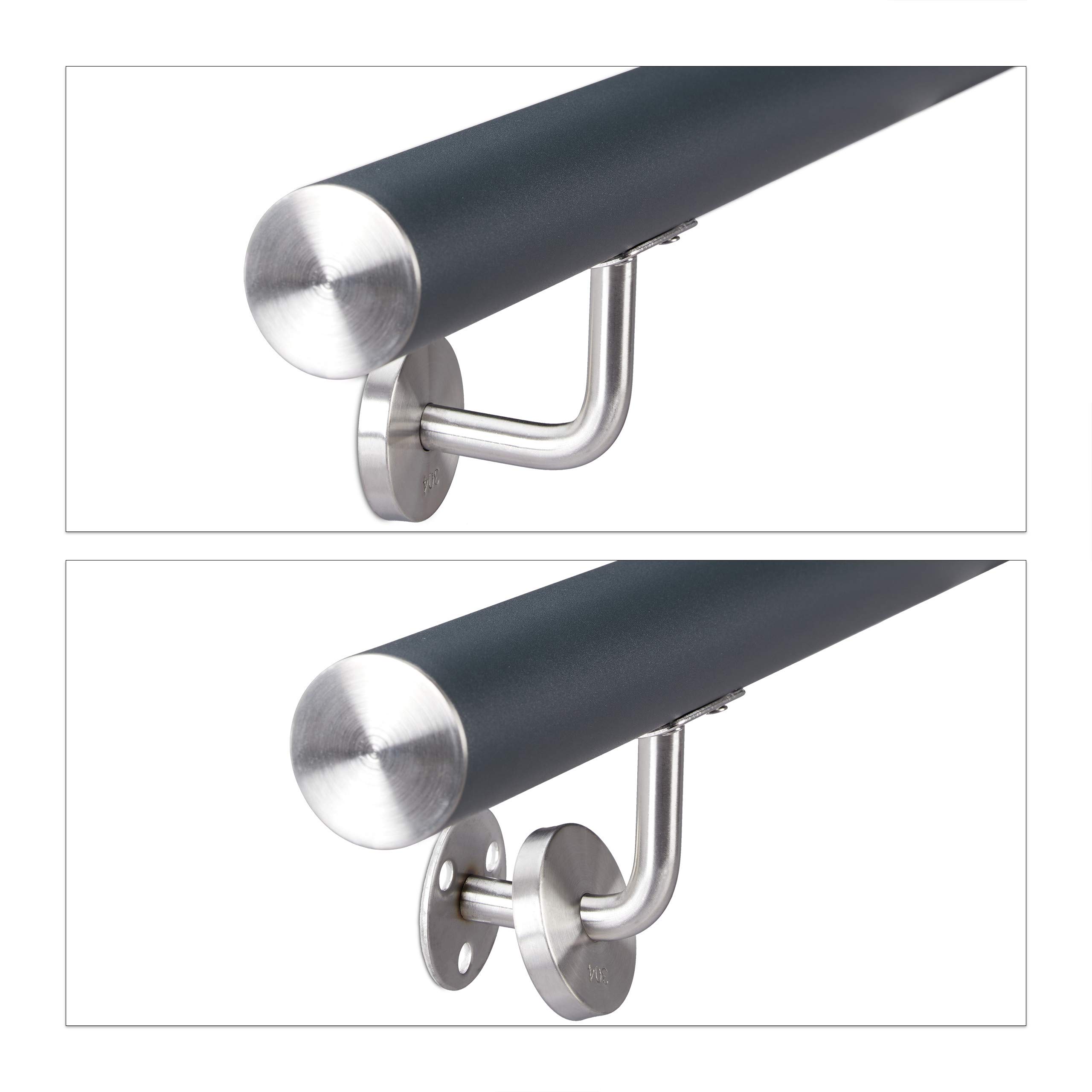 Relaxdays Poręcz aluminiowa, okrągła, balustrada do wnętrz i na zewnątrz, matowa, 100 cm, Ø 42 mm, z uchwytem, antracyt
