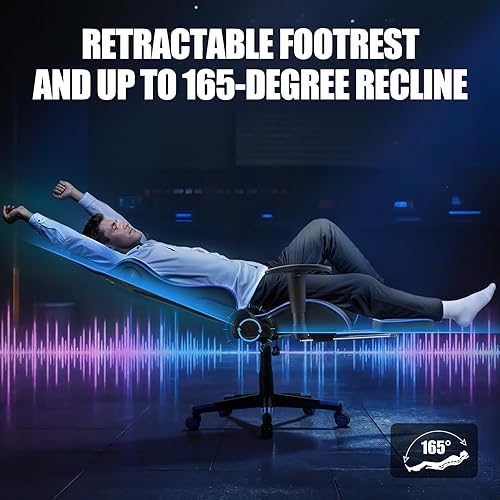 Miniatura 6 de GTPLAYER Silla de juegos con altavoces, sillas de videojuegos con reposapiés para adultos, silla reclinable ergonómica de computadora para jugadores