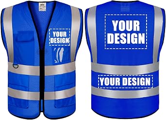 Custom Logo Safety Vest with Pockets High Visibility Reflective Vest Construction Security Workwear