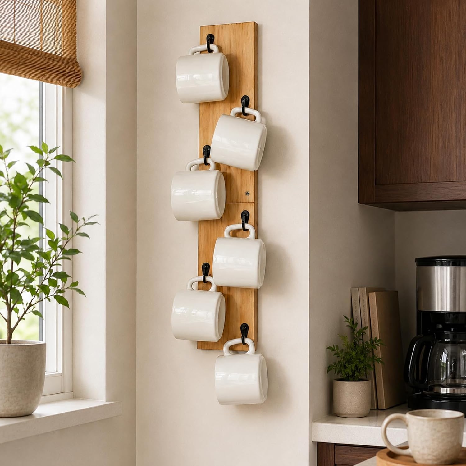 Wooden Cup Wall Hooks Hanging Mug Rack Coffee Cup Holder for Home Storage