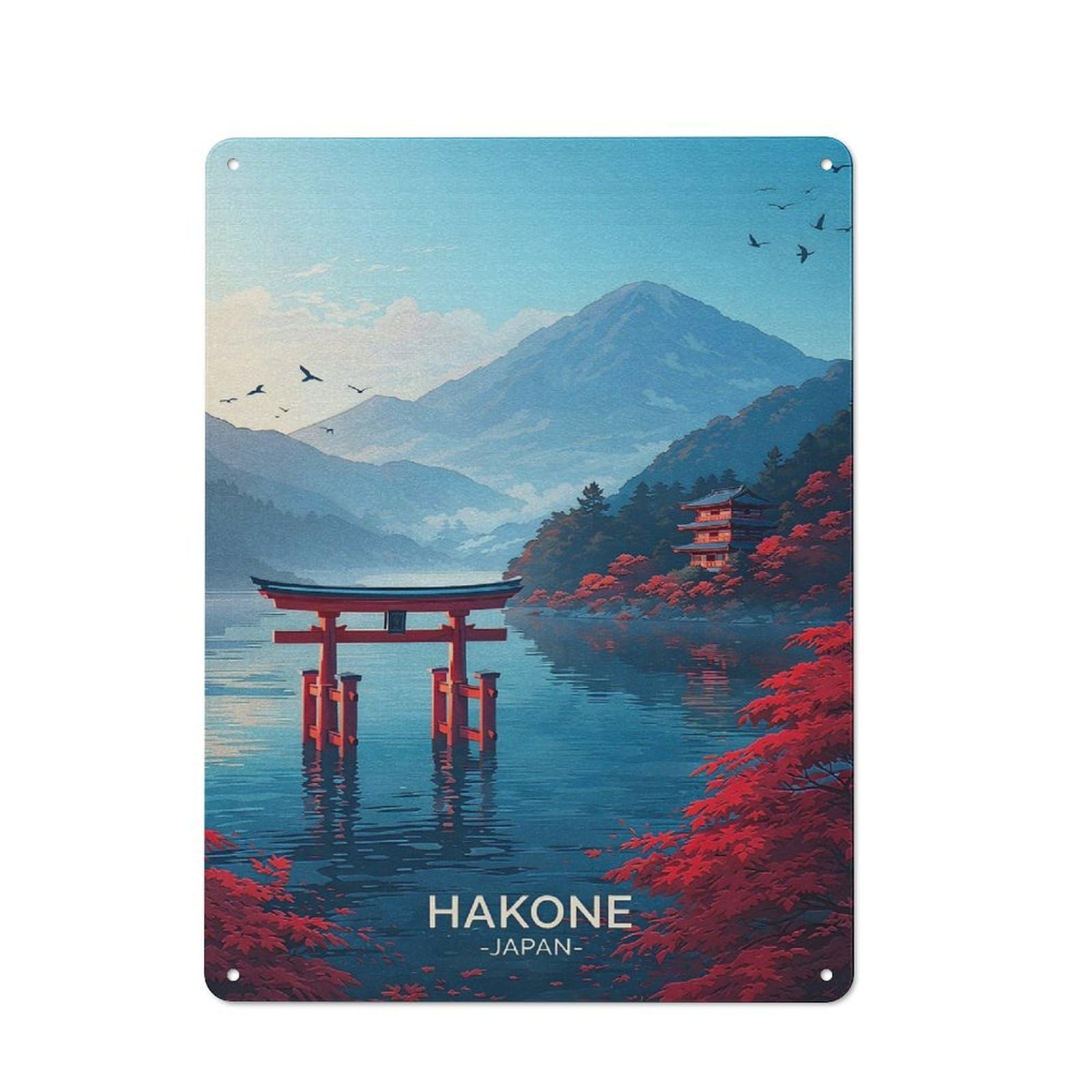 Hakone Torii Gate And Pagoda Retro Metal Sign 40x30cm, Distressed Look Retro Room Decor for Living Room, Hallway, Kitchen Or Cafe