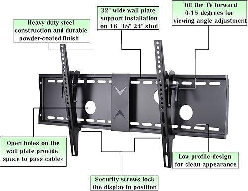 Miniatura 3 de VideoSecu Soporte de pared para TV inclinable para la mayoría de pantallas de plasma LED LCD de 37 a 75 pulgadas hasta VESA 400X400 684X300