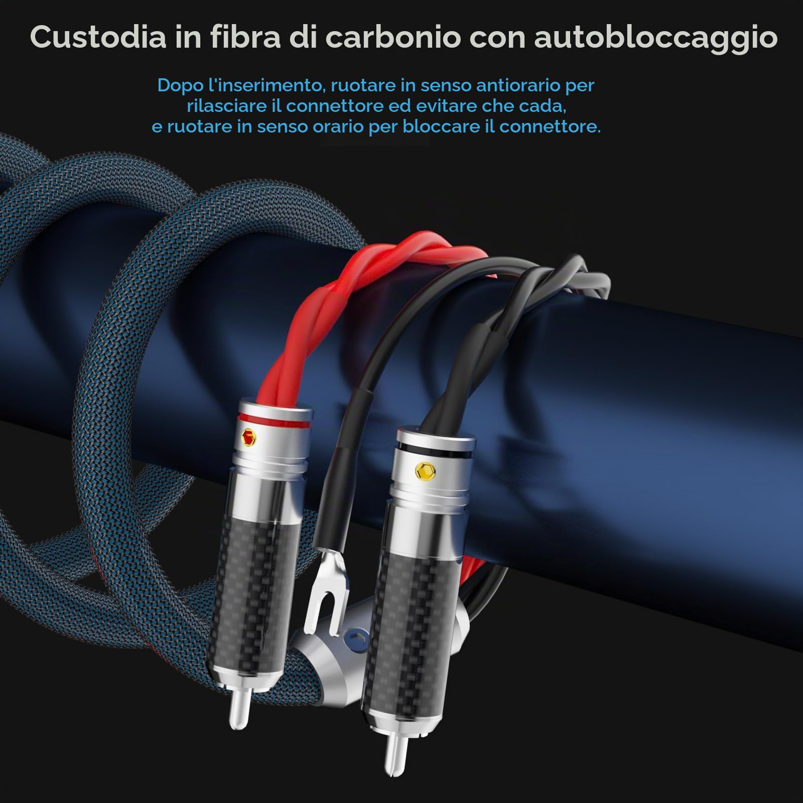 Monosaudio TA205R - Cavo audio 1,5 m, placcato argento OFC, 4 connettori placcati in argento, con doppia schermatura 98% + messa a terra, HiFi per giradischi/amplificatori