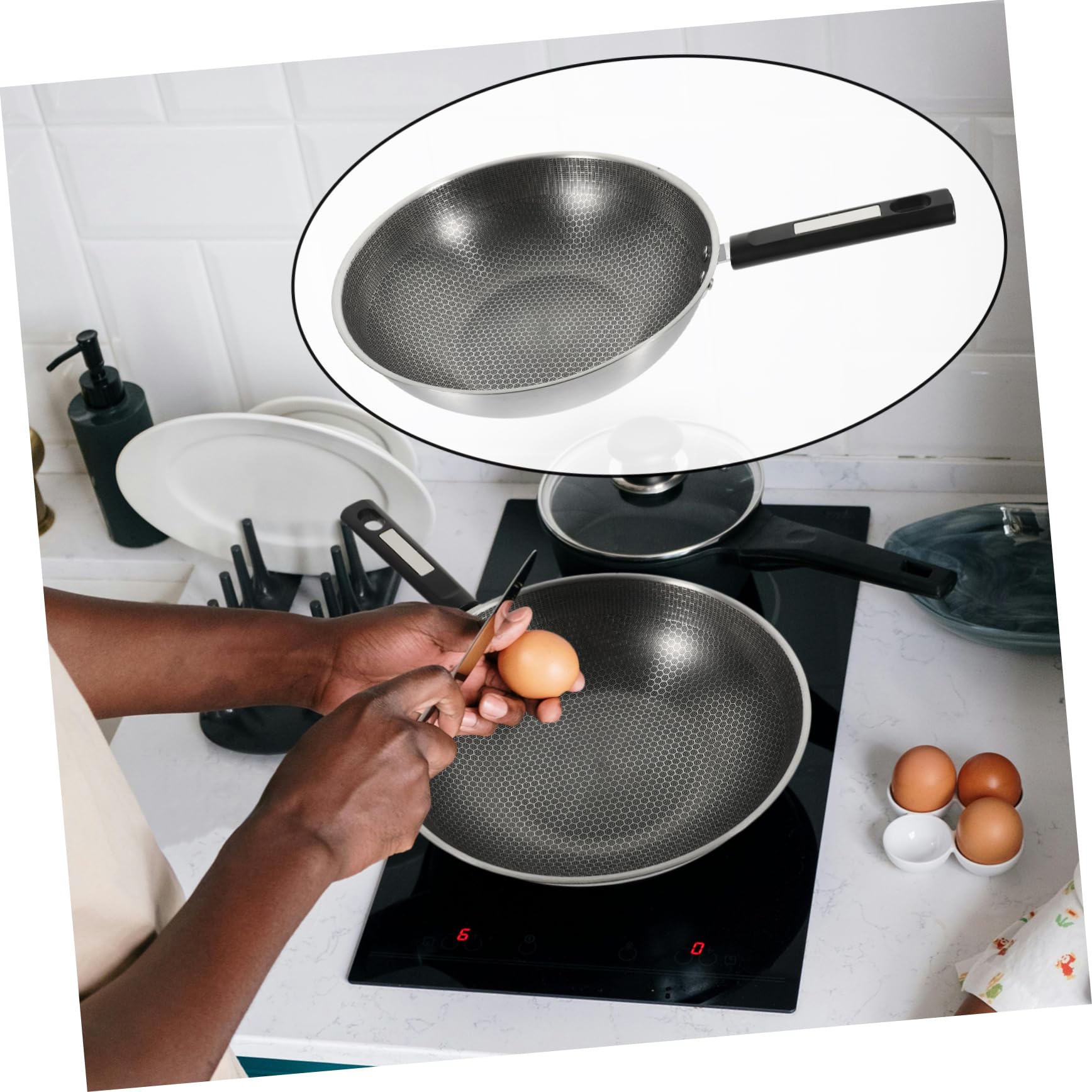 Gatuida Padella Fondo Piatto in Acciaio Inox Antiaderente e Manico in Bakelite Rivestimento a Nido D'ape per Friggere Uova e Cucinare senza Attaccare