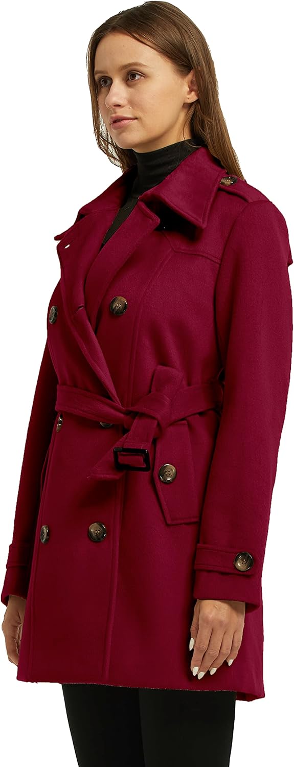 wantdo Women's Double Breasted Pea Coat Winter Mid-Long Trench Coat with Belt - Image 2