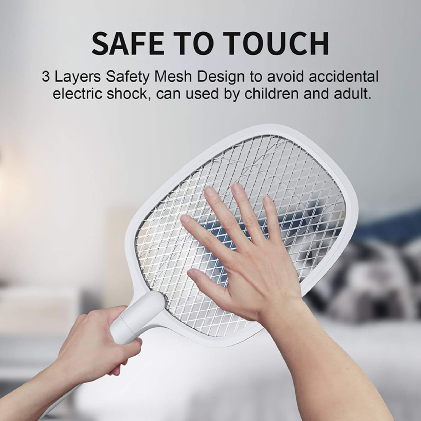 Racchetta Mosche Elettrica 2 in 1, Racchetta Elettrica con Potente Lampada Trappola per Zanzare per uso Interno ed Esterno (2 pezzi)