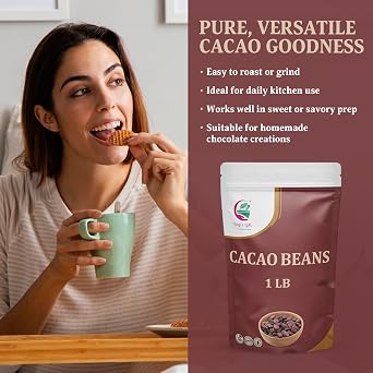 Cacao Beans 1 lb Whole Raw Cacao Beans for Brewing, Snacking & Grinding Cocoa Beans Whole, Rich Cacao Flavor By Yogis Gift