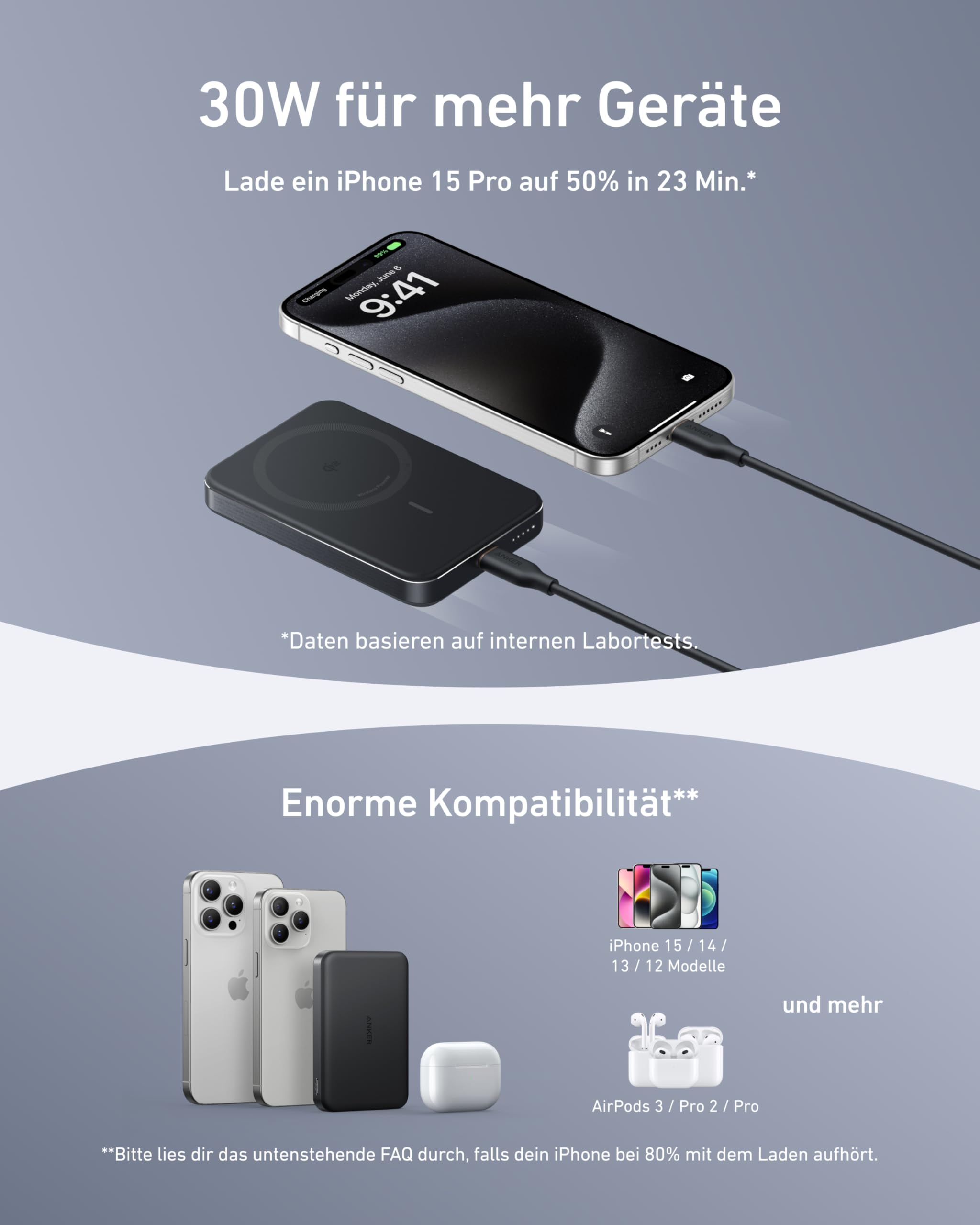 Anker MagGo Powerbank, extrem flach, 10000mAh magnetischer Akku, Qi2-zertifiziert 15W, schnelles MagSafe-kompatibles tragbares Ladegerät, ergonomisches Design, für iPhone 17/16/15/14 Serie und mehr