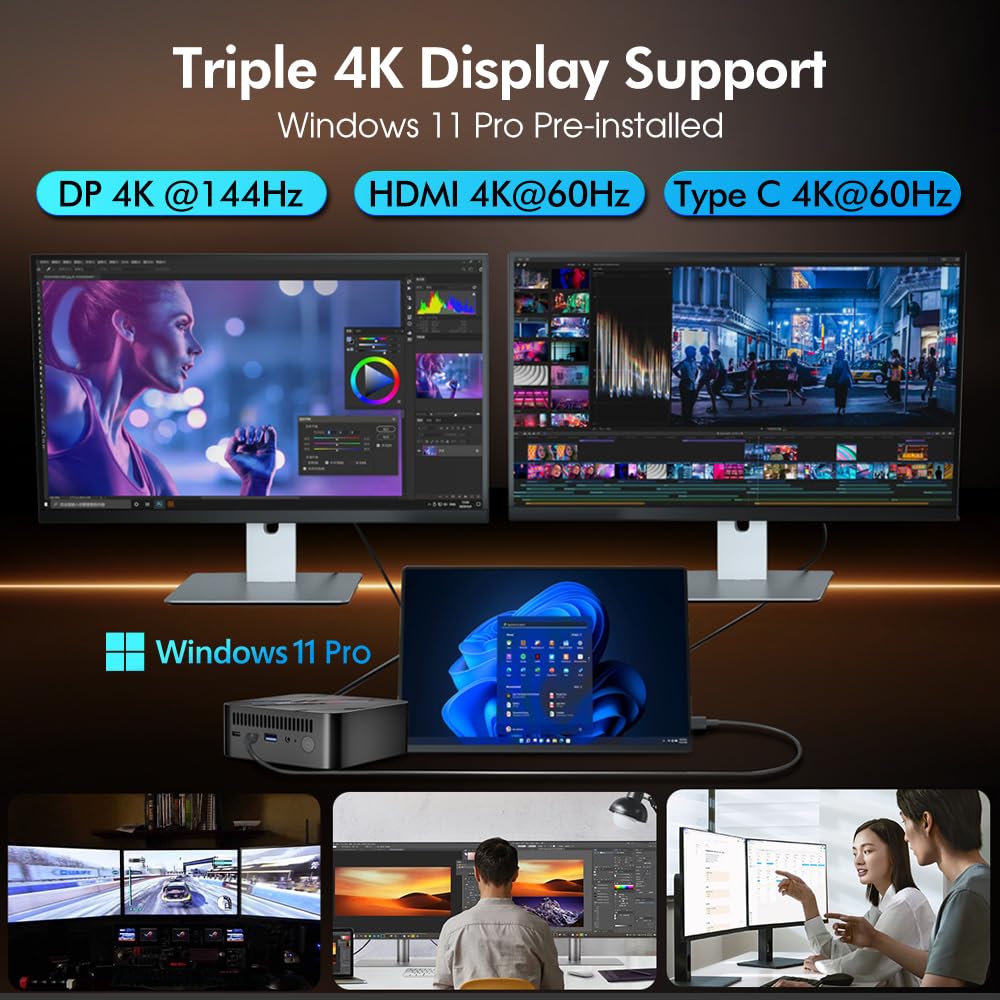 Blackview MP100 Pro Mini PC, Intel i5-12450H (fino a 4,4 GHz), RAM DDR4 16 GB (fino a 64 GB), SSD PCIe 4.0 M.2 da 512 GB (fino a 2 TB), Windows 11 Pro,Triplo schermo 4K, WiFi 6, Bluetooth 5.2