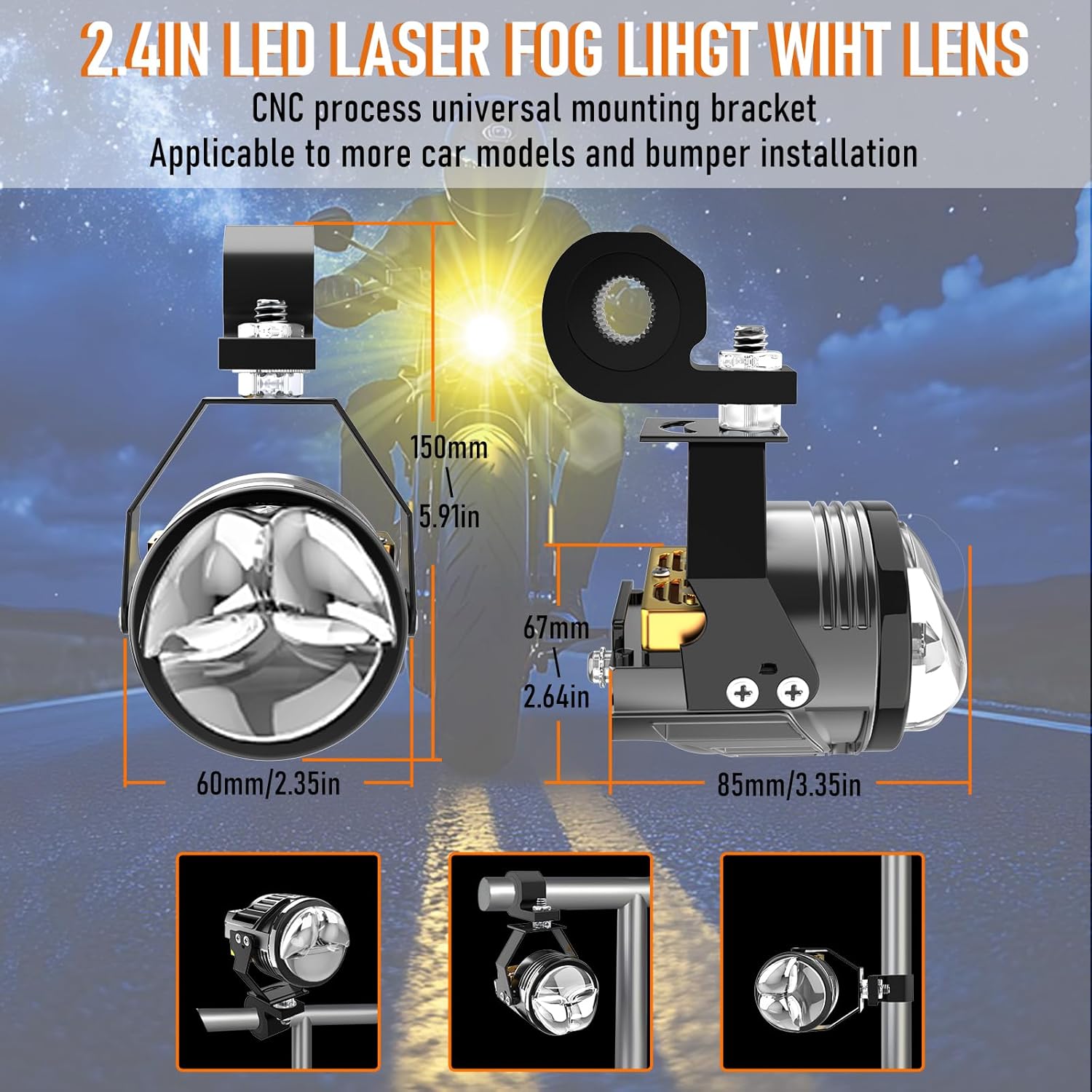 Motorcycle Auxiliary LED Light Kit Driving Spotlights Lemon Green/Amber Fog Light with Mounting Bracket Remote Control Harness 120W Off-Road Work Compatible with Motorcycle J-eep Car Truck