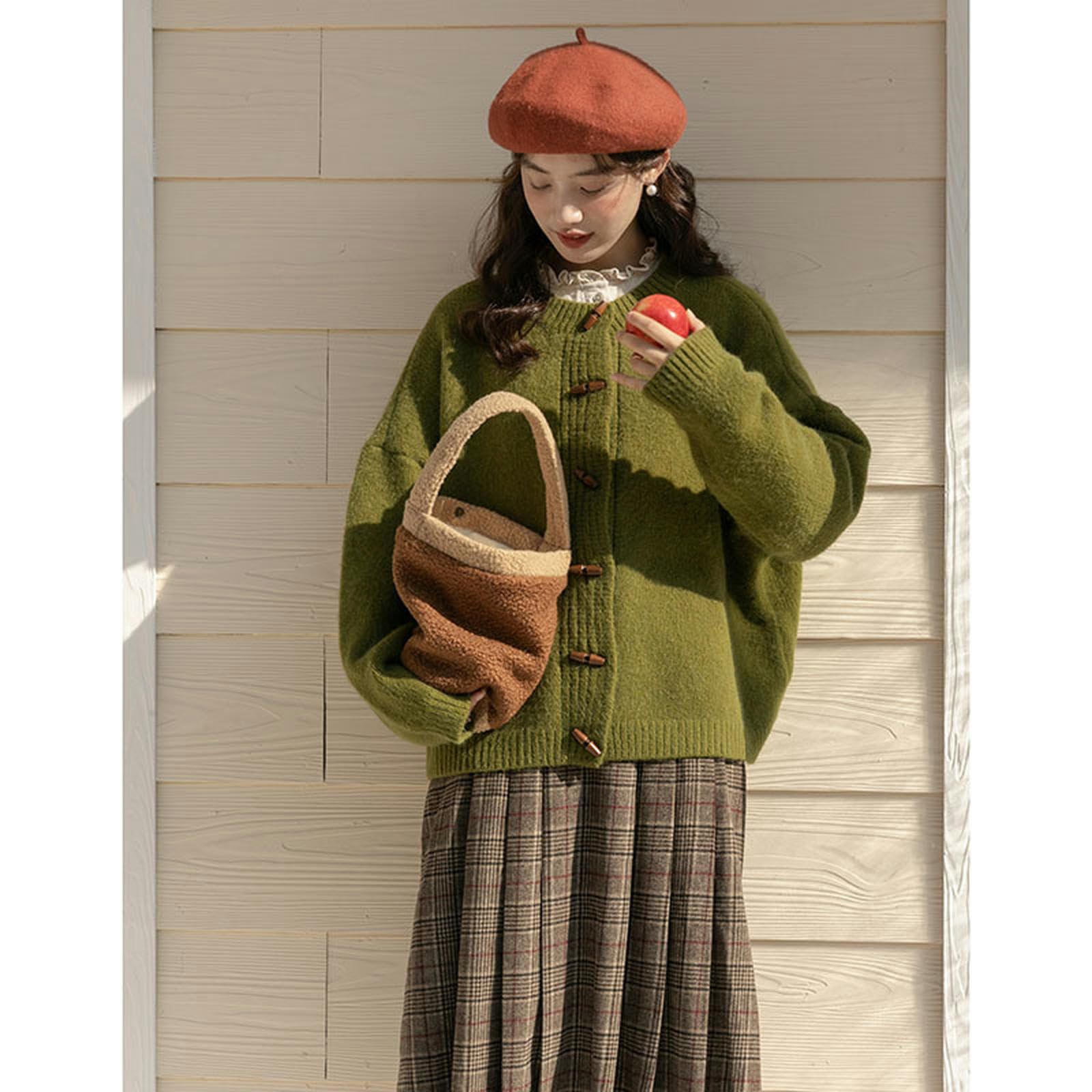 Maglione da Donna Atmosfera Autunno E Inverno Atmosfera Retro Verde Pigro Maglione per Donne-Maglione Verde (Spilla Esclusa)-S 70-90 Sterline