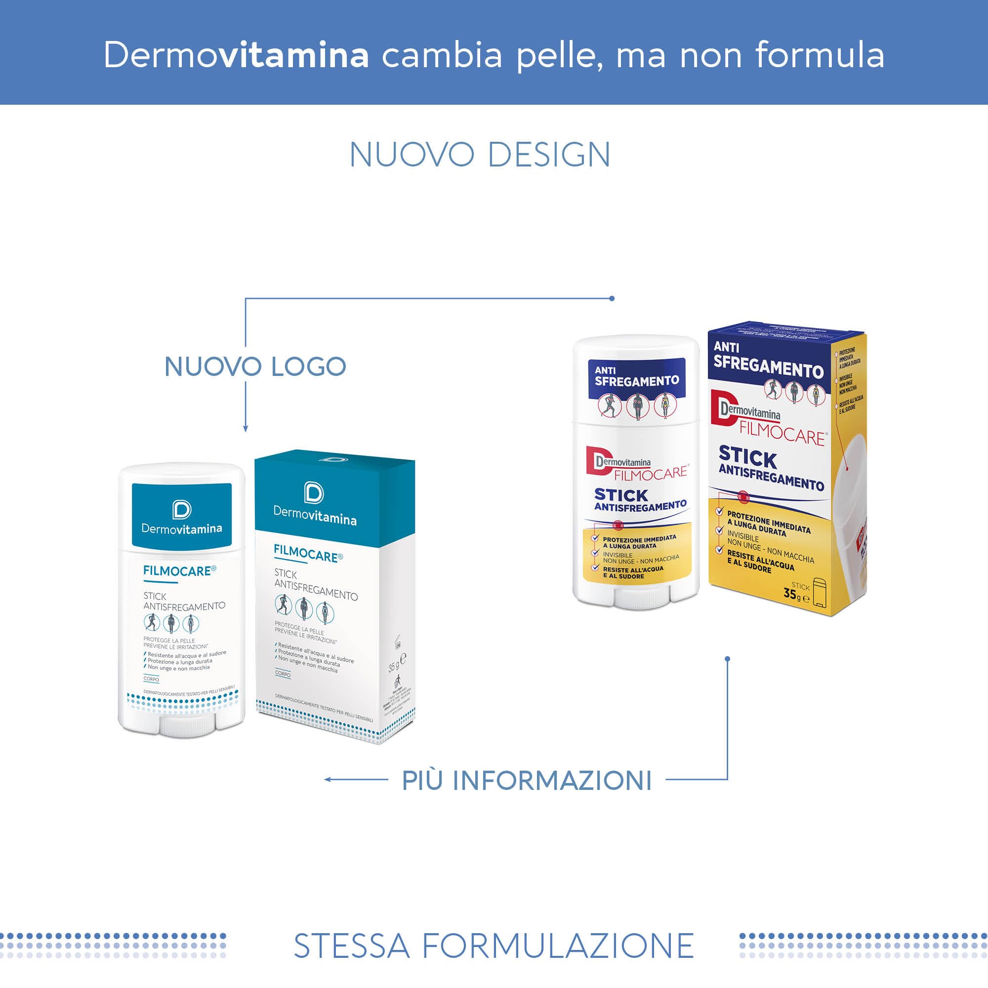 Dermovitamina Filmocare Stick Antisfregamento - Protezione Avanzata per la Pelle - Contro Irritazioni e Sfregamenti - Resistente all'acqua e al Sudore - 35 g