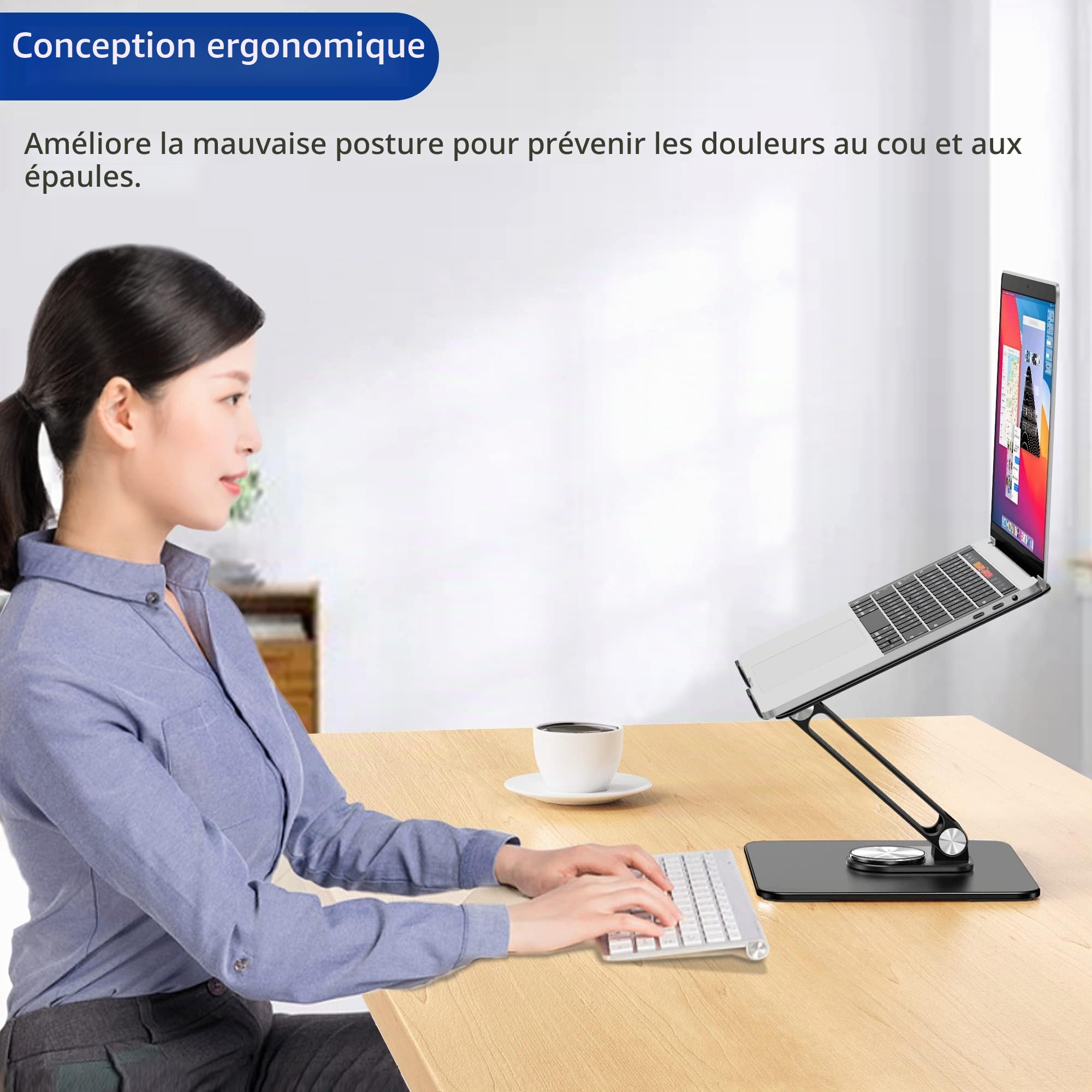 BESIGN LSX7 Support Ordinateur Portable Base Rotative 360° Ergonomique Compatible 10-15.6 Pouces Noir