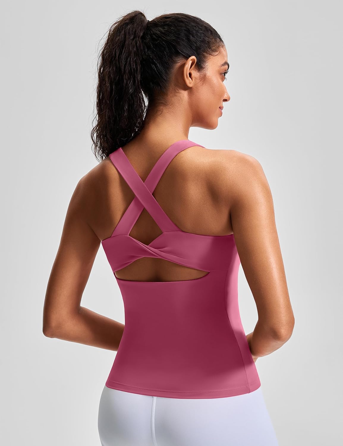 Workout Tank Top with Built-in Bra Cross Back Athletic Yoga Tops Stretchy Sports Camisole for Gym Pilates - Image 4