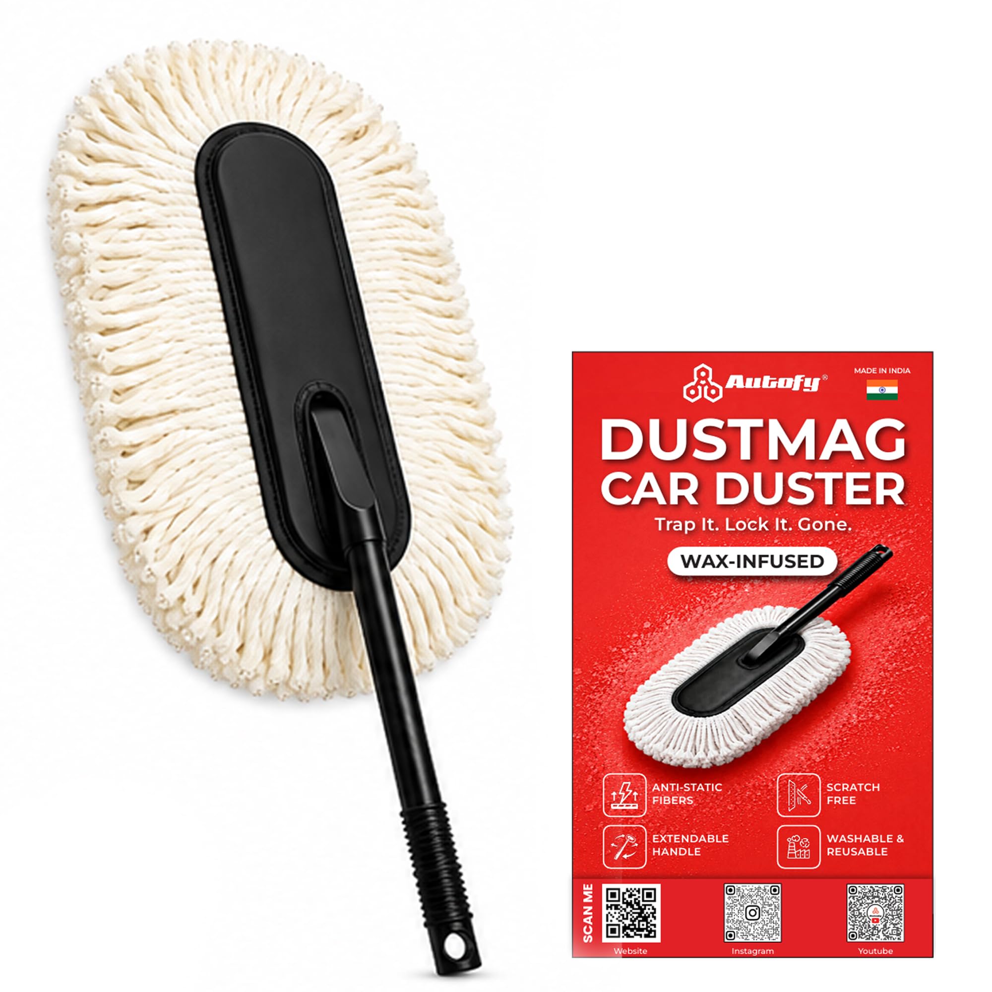 Autofy Car Duster for Car & Bike | Wax-Infused Microfiber Fibers | Scratch-Free, Anti-Static Dust Removal | One-Swipe Clean for SUV, Sedan, Hatchback | Reusable & Washable | Ergonomic Handle-image-42
