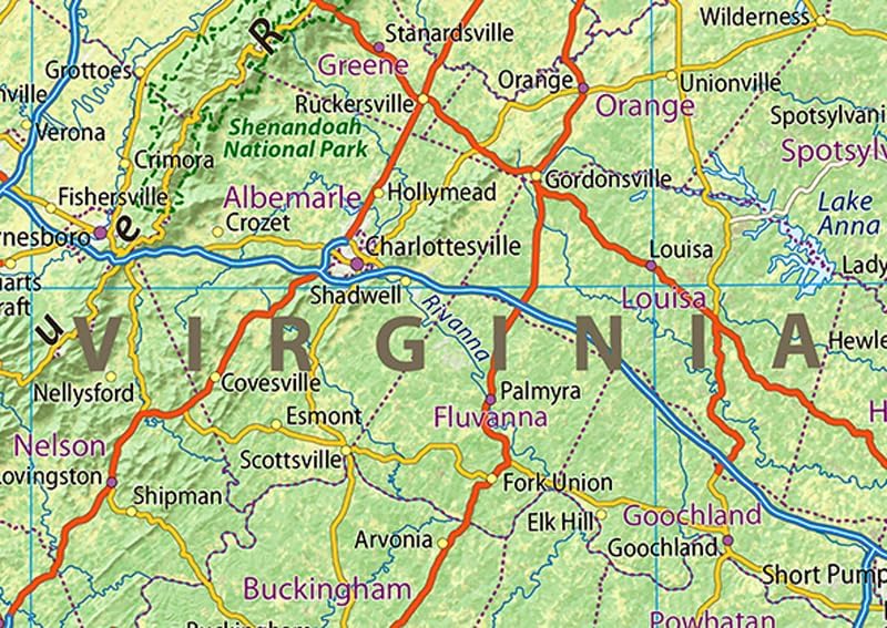 Miniatura 2 de Póster del estado físico de Virginia, 11.3 x 23.3 pulgadas, papel laminado