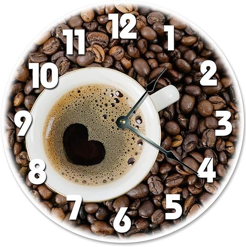Sugar Vine Art - Taza de café con diseño de corazón (12.0in, con reloj de pared grande de 12.0in)