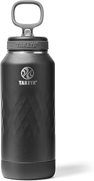 Takeya Sport Insulated Water Bottle with Straw Lid 32 oz, Obsidian - Triple Wall, Leakproof, Stainless Steel Water Bottle for Gym & Outdoor Use