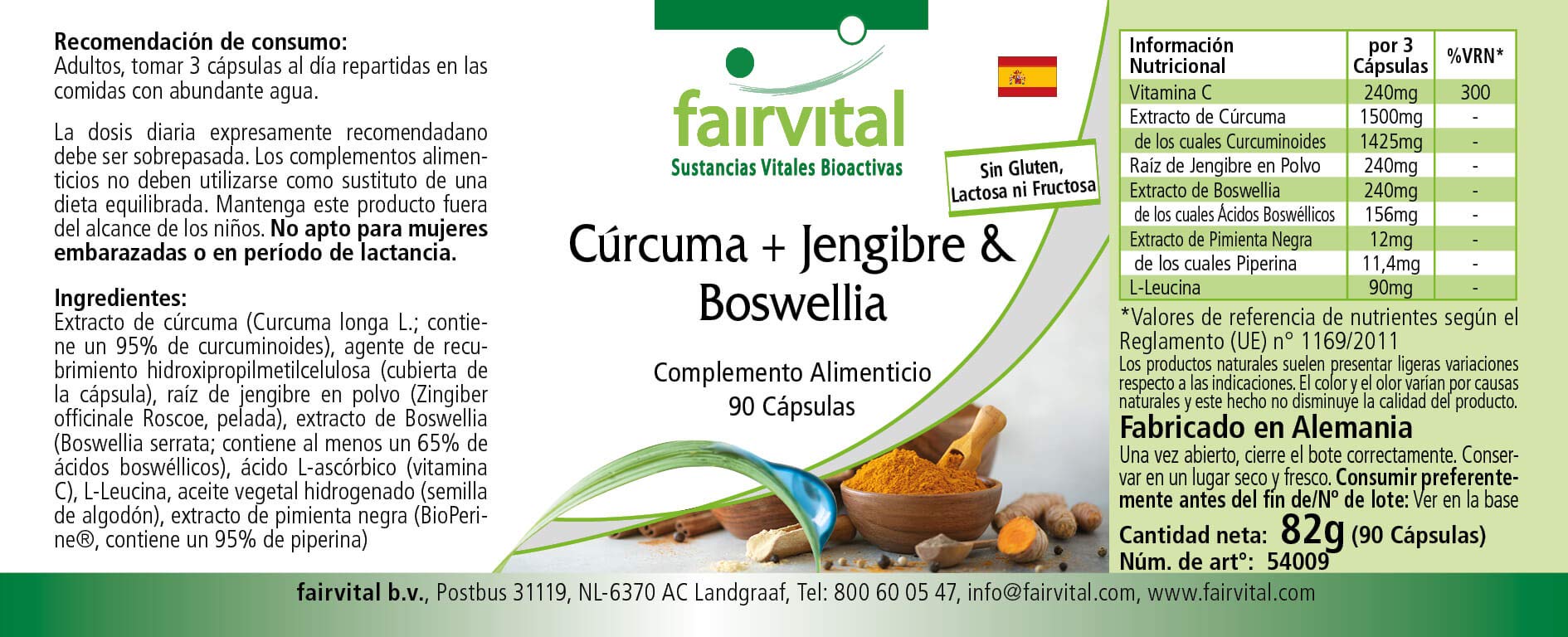fairvital Cúrcuma, jengibre y boswellia con vitamina C, 90 cápsulas, veganas, con extracto de pimienta negra (Paquete de 2)