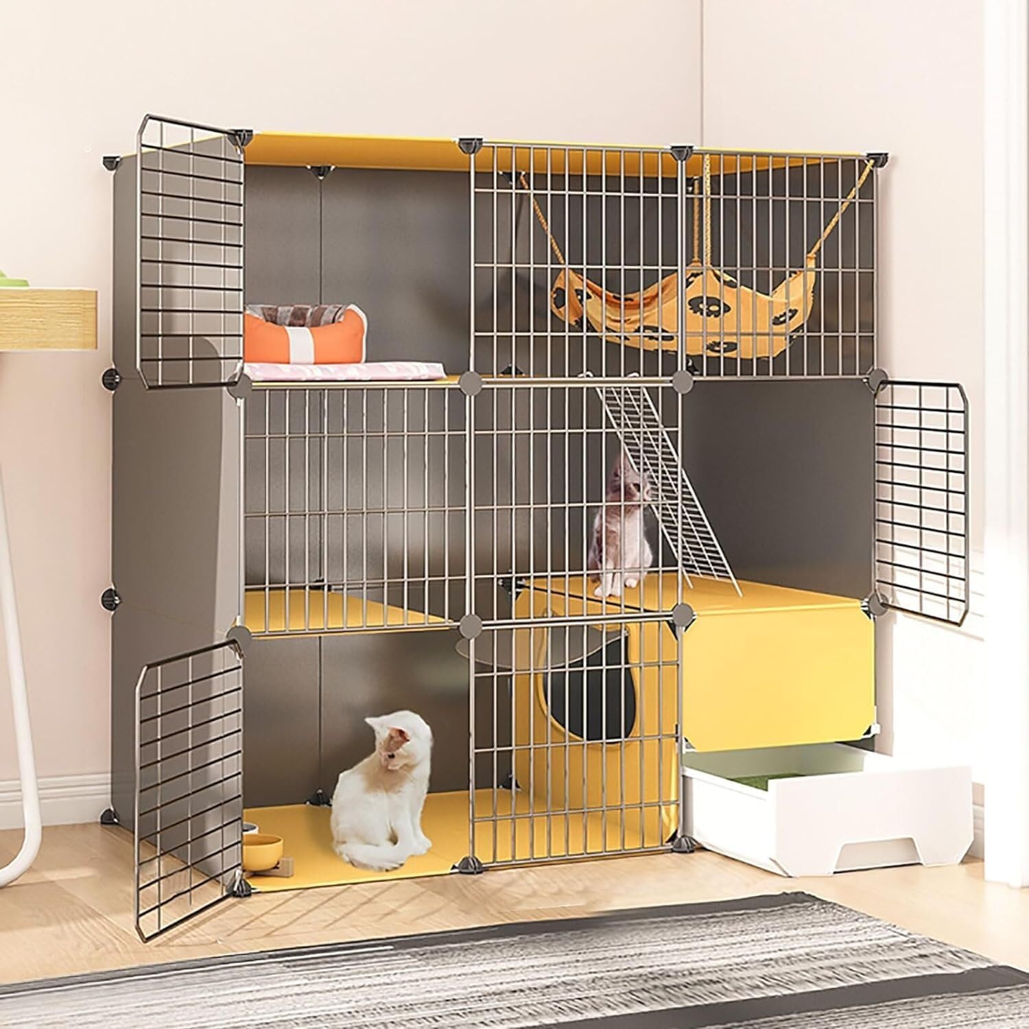 Cat House Large Cat Cages Indoor with Litter Box, DIY Cat House Pet Playpen Cat Enclosure Kitten Pen Removable Metal Wire Cattery for Cat and Small Animals(Size:111x49x111cm)