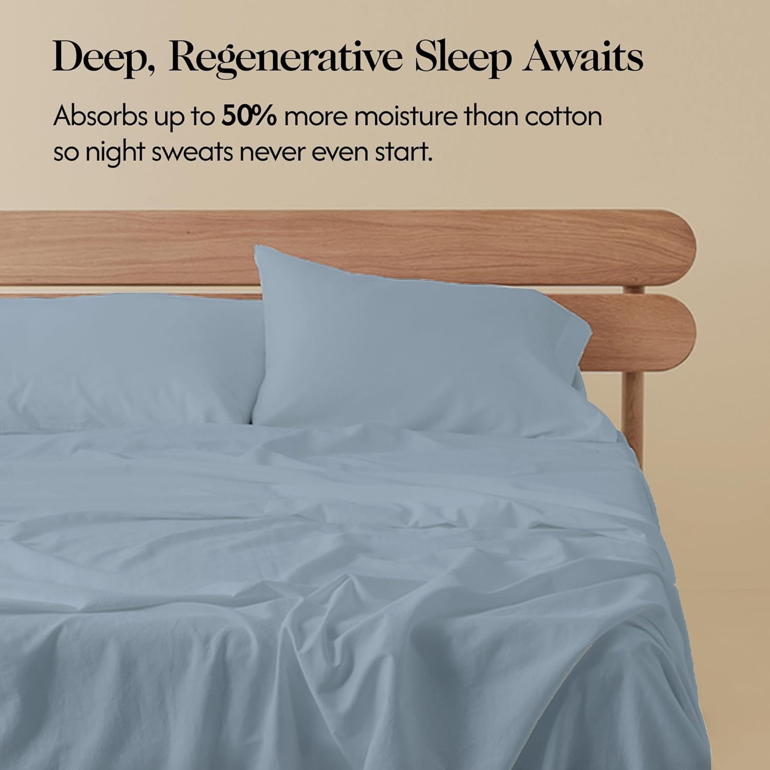 100% Organically Grown Bamboo Viscose King Sheet Set - 16 Inches Deep Pocket with 4 Corner Straps & Double-Elastic, 100% Pure Viscose No Blend, Silky Soft & Breathable Bedsheets, 4 Pieces, Light Blue